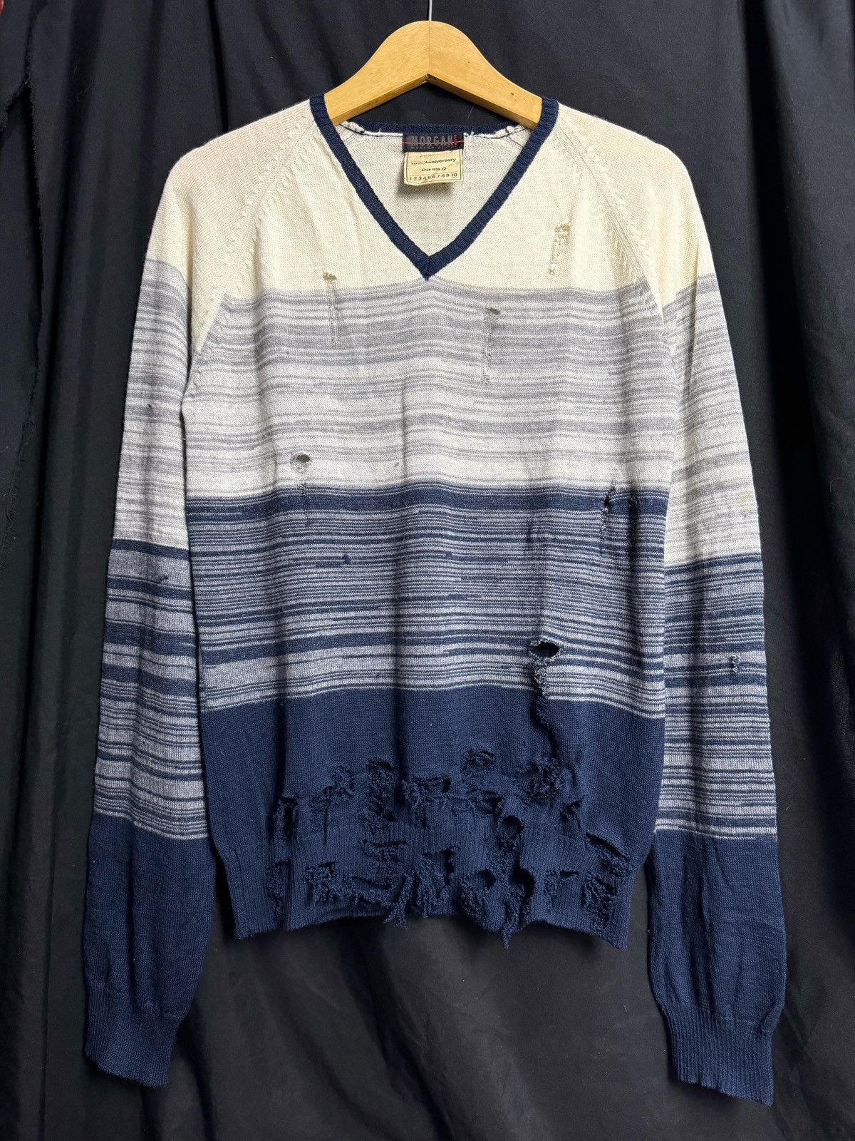 If Six Was Nine × Japanese Brand × Le Grande Bleu (L.G.B.) Distressed Morgan Homme Knit Long Sleeve Size US M / EU 48-50 / 2 - 1 Thumbnail