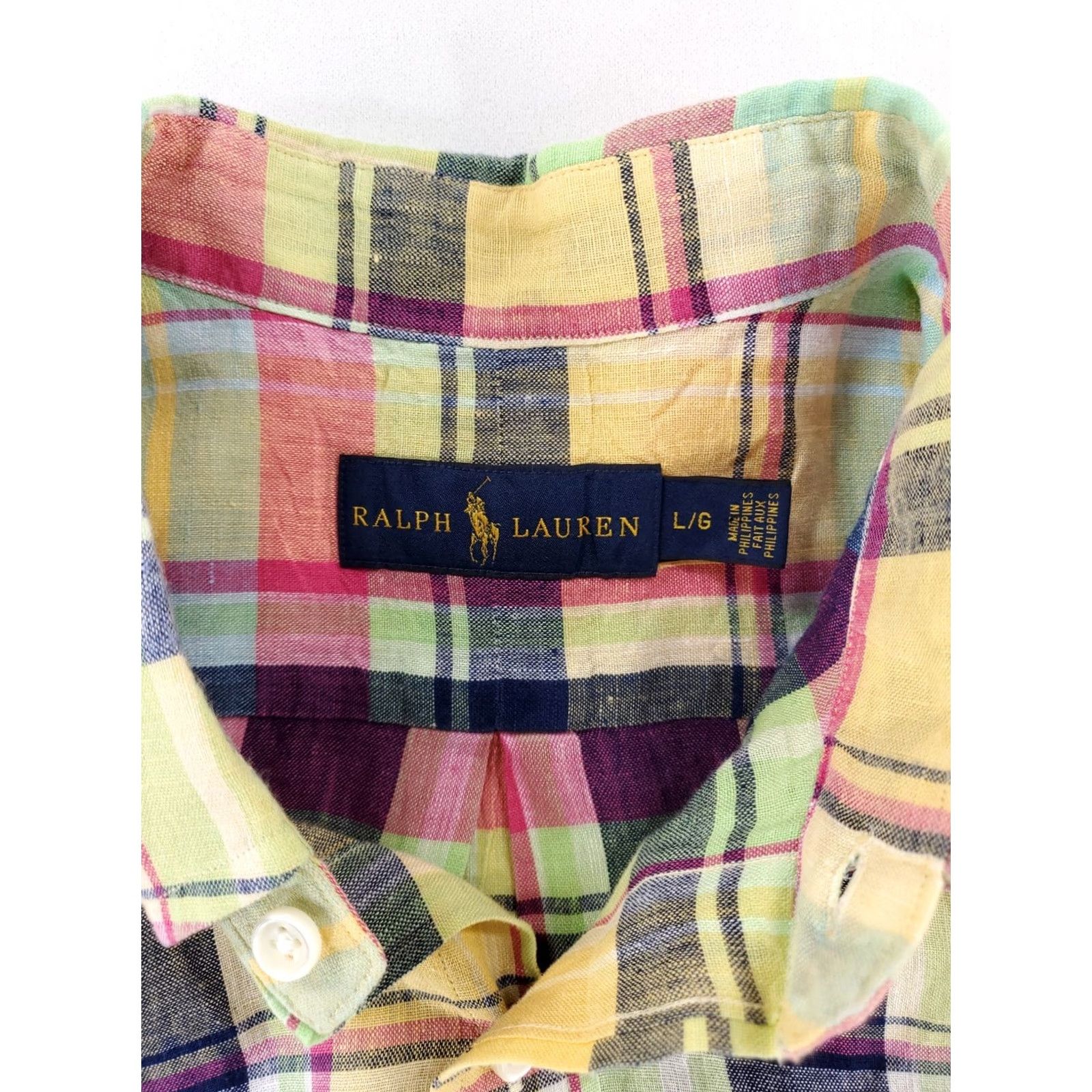 Ralph Lauren Ralph Lauren Shirt Plaid Linen Button-Down Short Sleeve Mens L Blue Yellow Size US L / EU 52-54 / 3 - 2 Thumbnail