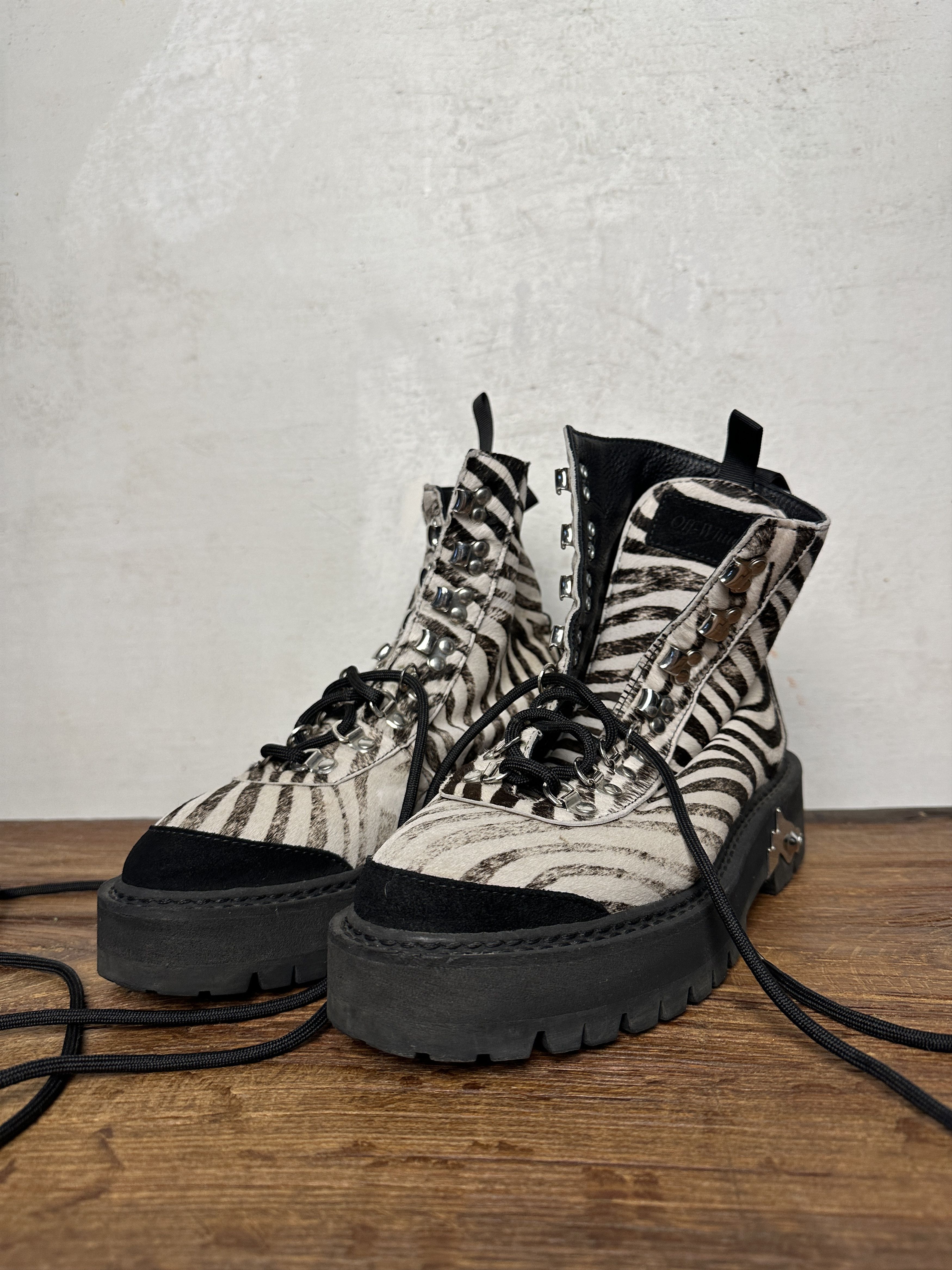 Off-White Off-white Hiking Boots In Zebra Printed Calf Leather Size US 8 / IT 38 - 3 Thumbnail