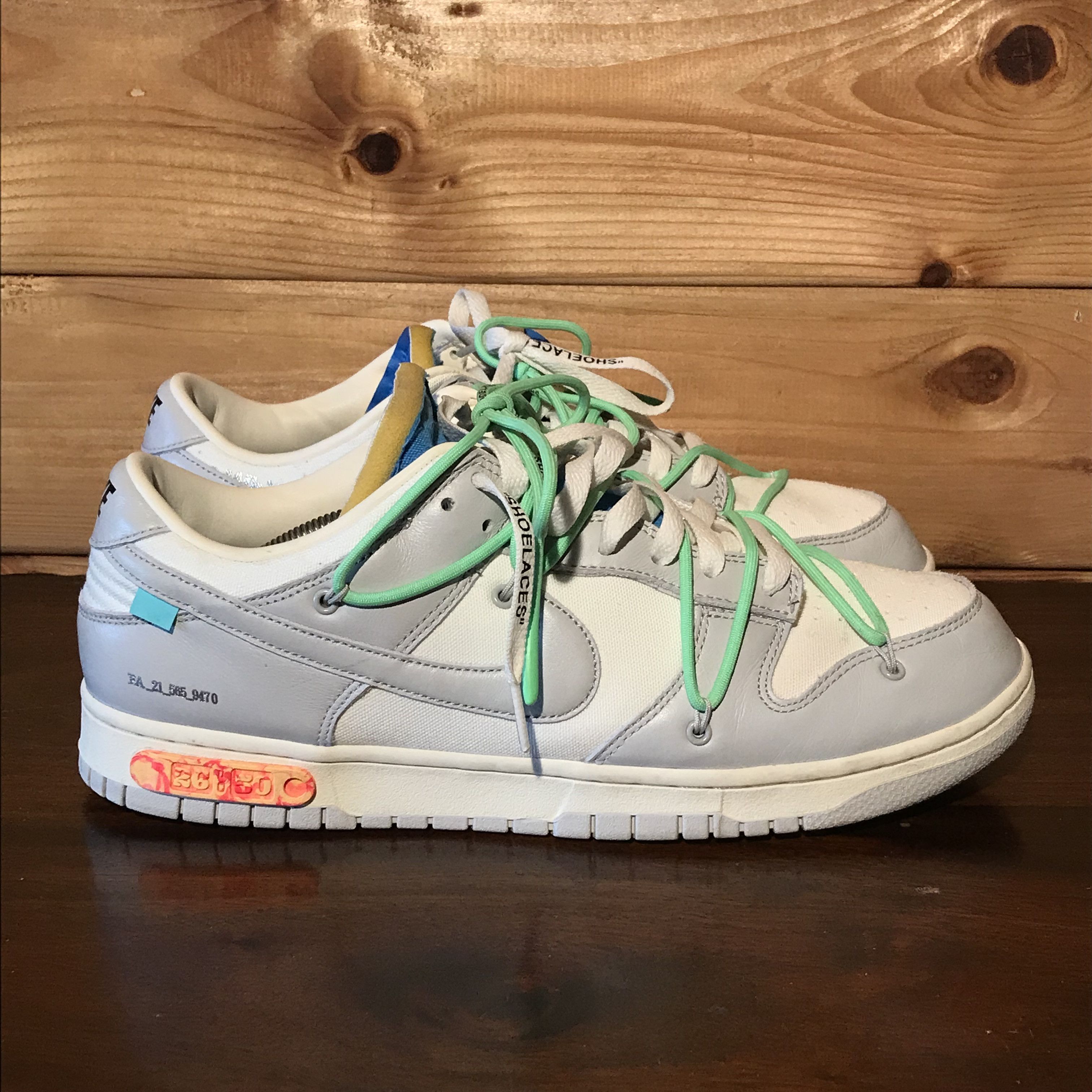 Nike × Off-White × Virgil Abloh 2021 Nike x Off-White Virgil Abloh Lot 26 Sail Grey Dunk Low Size US 12.5 / EU 45-46 - 4 Thumbnail