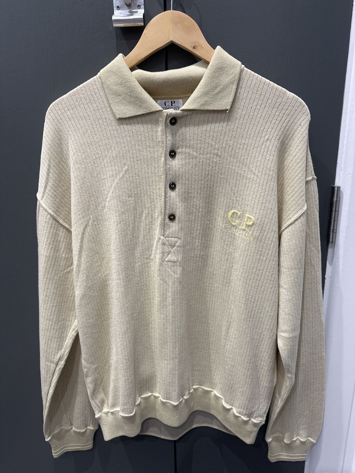 Image of C P Company Long Sleeve Knit Cp Company Polo in Yellow, Men's (Size XL)