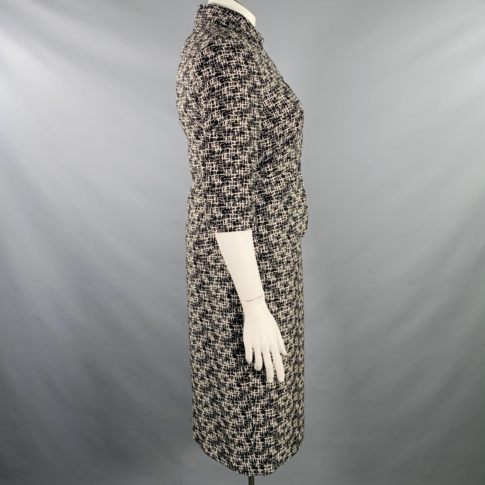 Michael Kors Size 10 Black White Wool Tweed Shift Dress Jacket Set Size L / US 10 / IT 46 - 3 Thumbnail