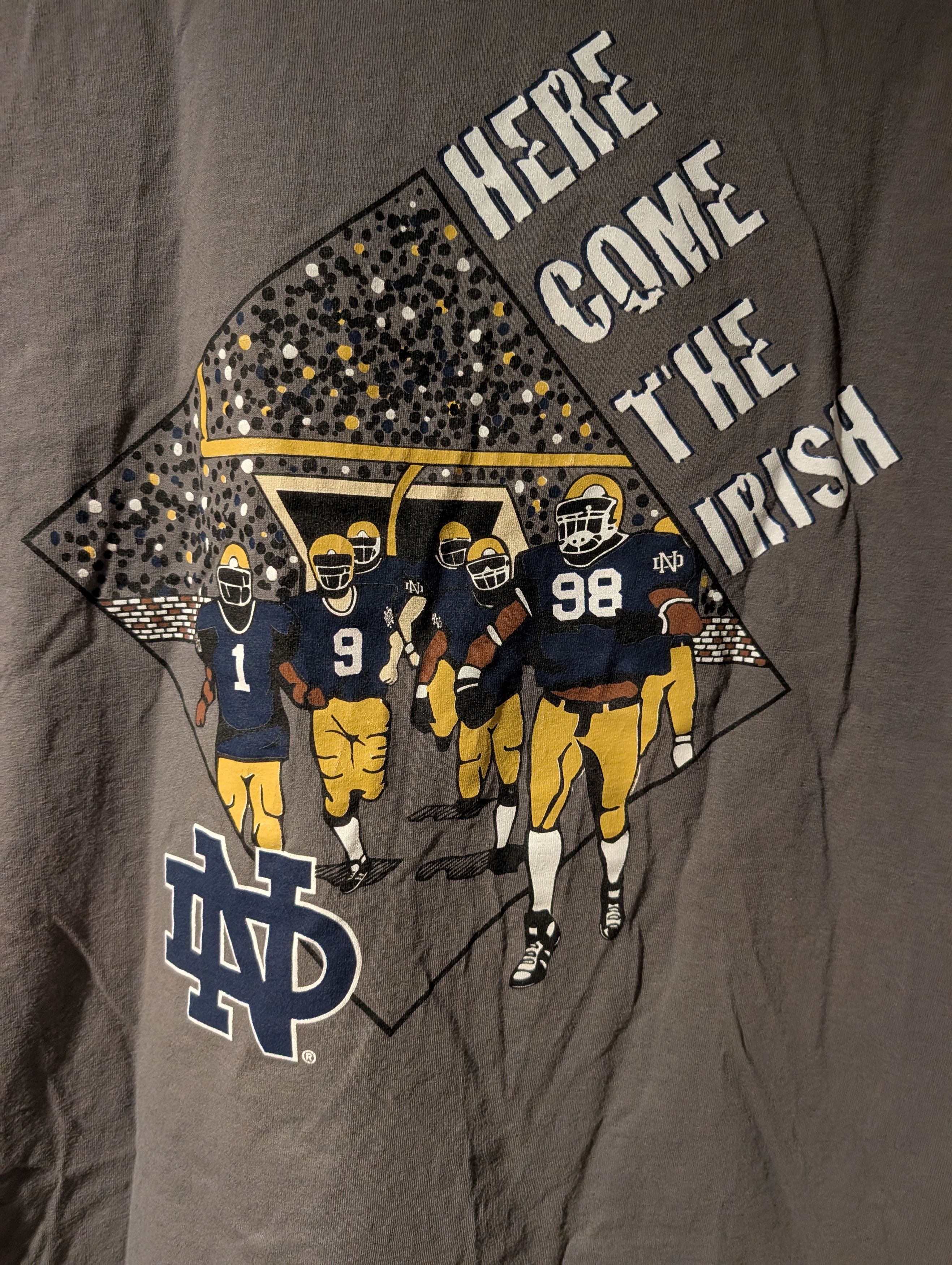 NCAA Vintage 90s Champion Notre Dame Football Shirt Here Come Size US XL / EU 56 / 4 - 2 Thumbnail