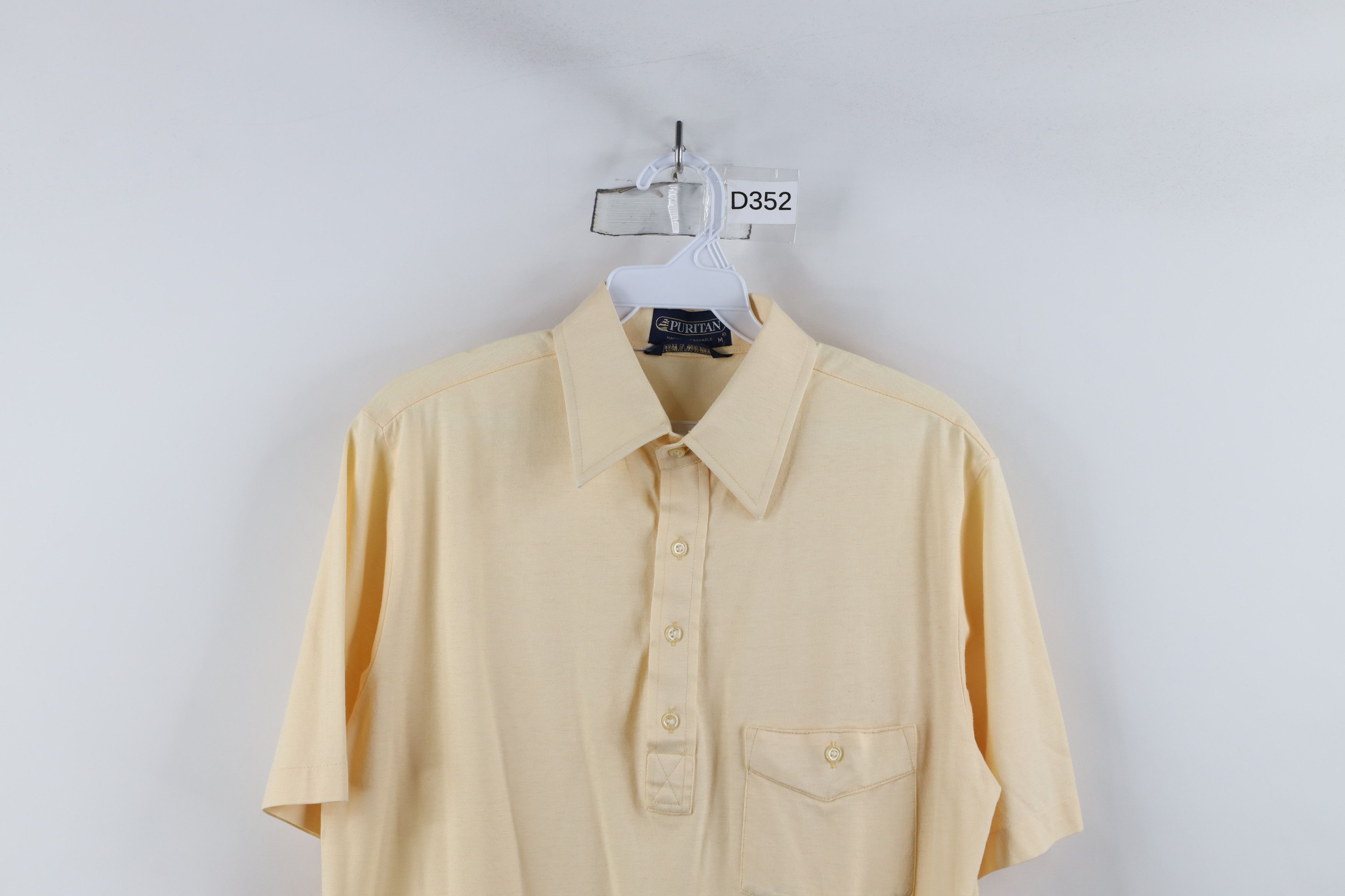 Vintage Vintage 70s Streetwear Sheer Knit Collared Polo Pale Yellow Size US M / EU 48-50 / 2 - 2 Thumbnail