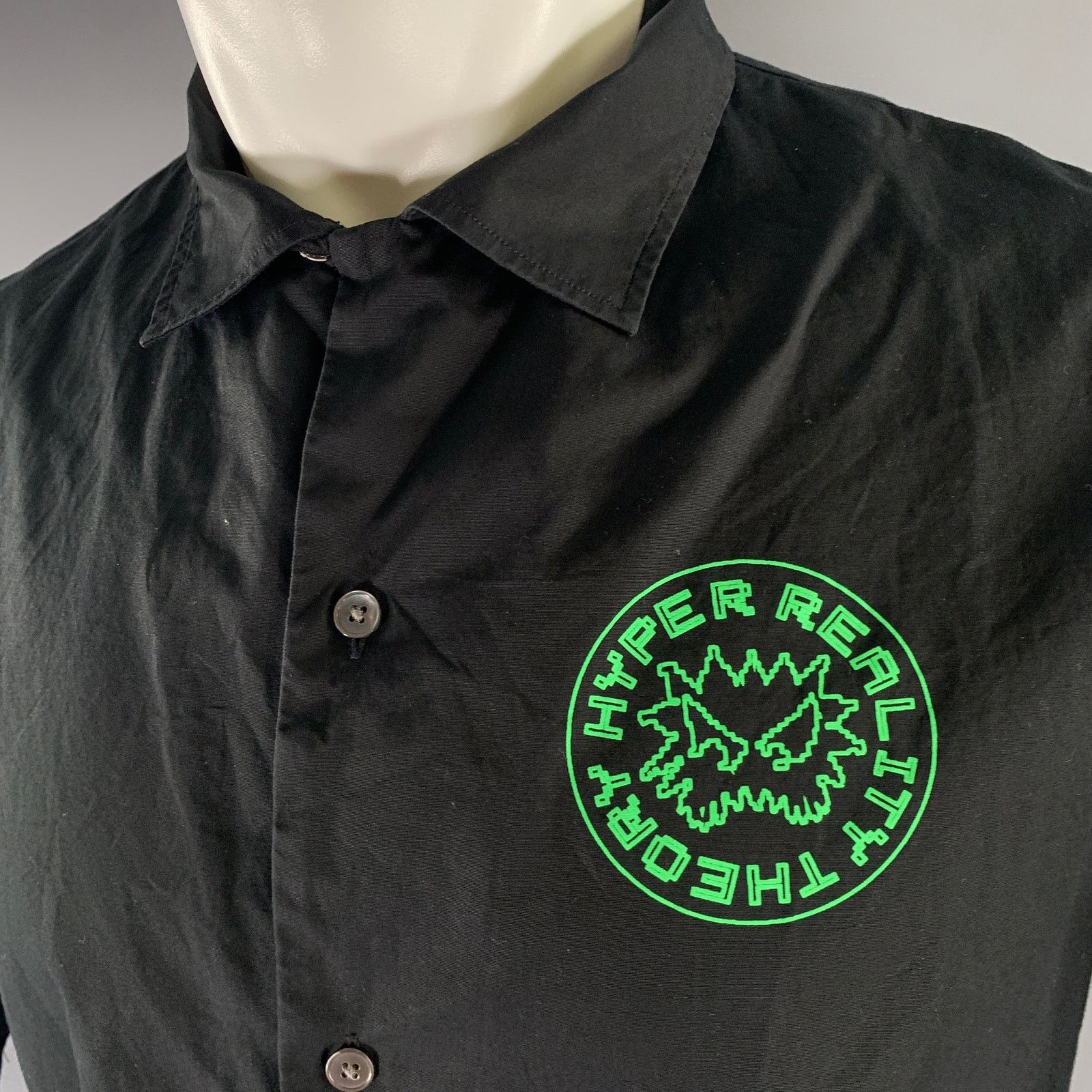 McQ Alexander McQueen MCQ by ALEXANDER MCQUEEN M Black Green Graphic Camp Shirt Size US M / EU 48-50 / 2 - 2 Thumbnail