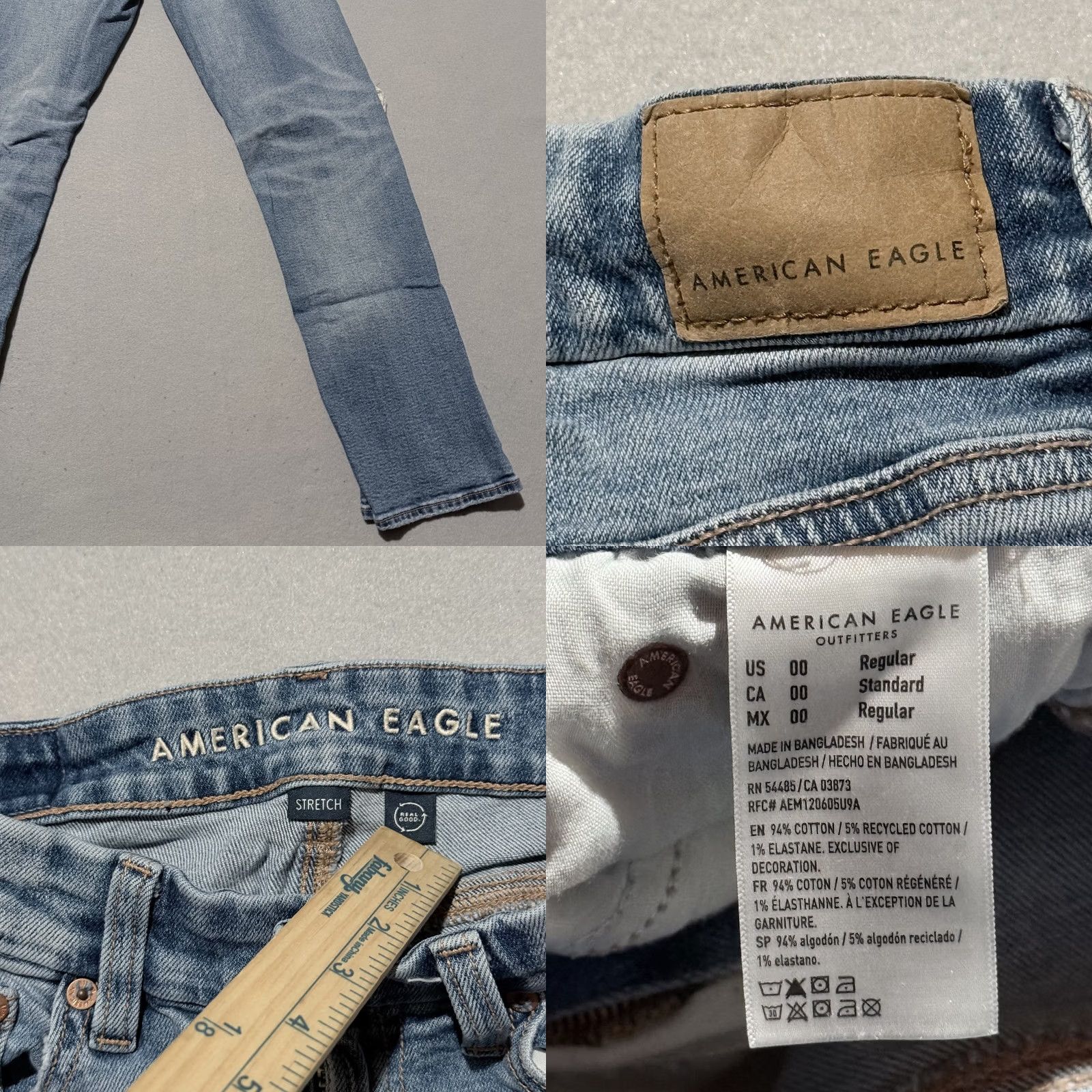 American Eagle Outfitters American Eagle Jeans Women Blue Denim Distress Stretch Mid Rise 00 Size 24" / US 00 / IT 34 - 8 Thumbnail