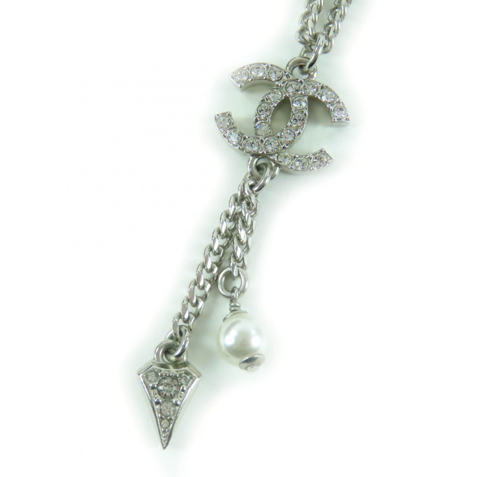 Chanel CHANEL F25C Coco Mark Rhinestone Faux Pearl Necklace Pendant, Silver, Made in France, Women's Size ONE SIZE - 1 Thumbnail