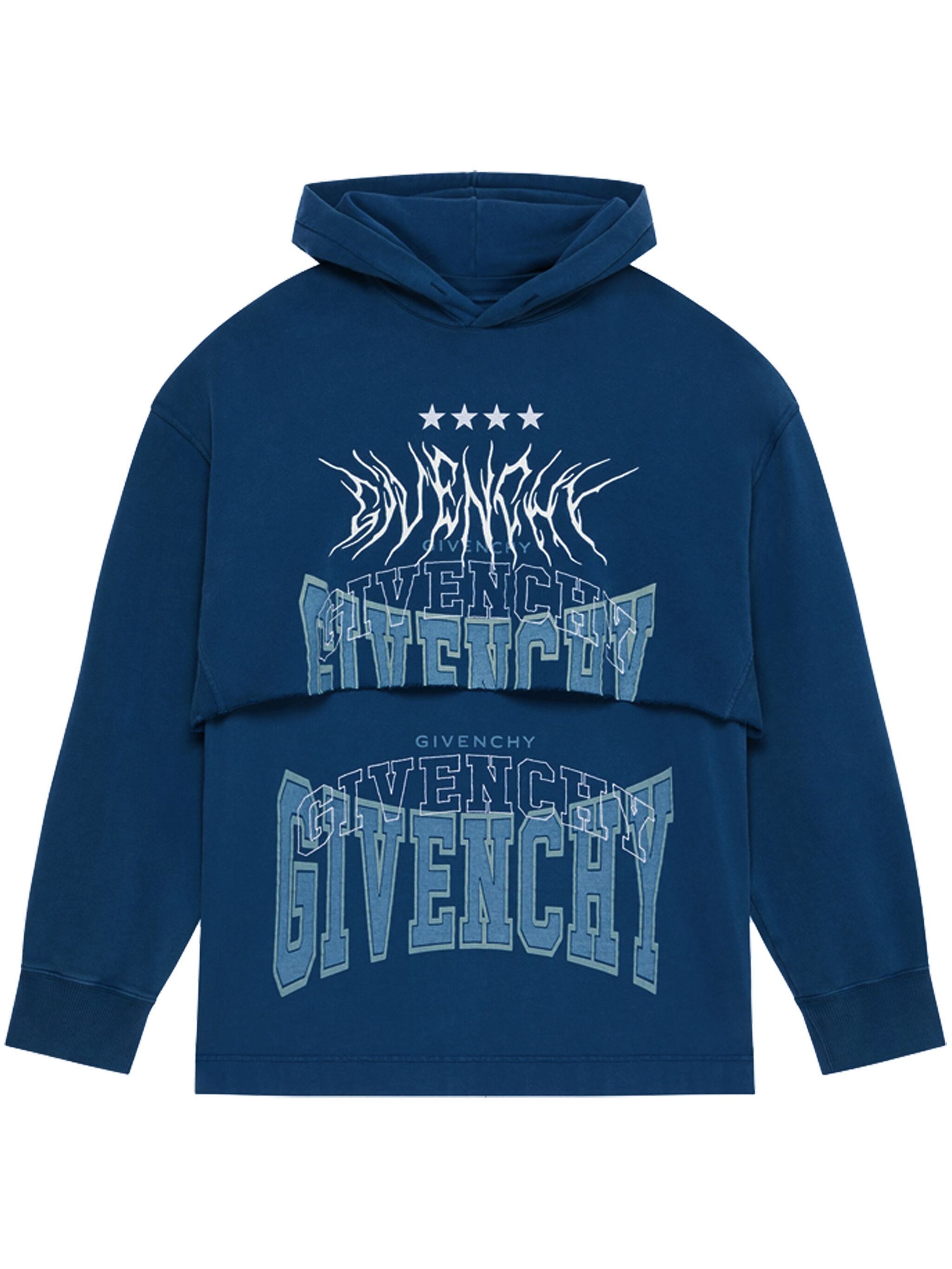 Givenchy o1gr1nt0125 Double Layered Hoodie in Blue Size US M / EU 48-50 / 2 - 1 Thumbnail
