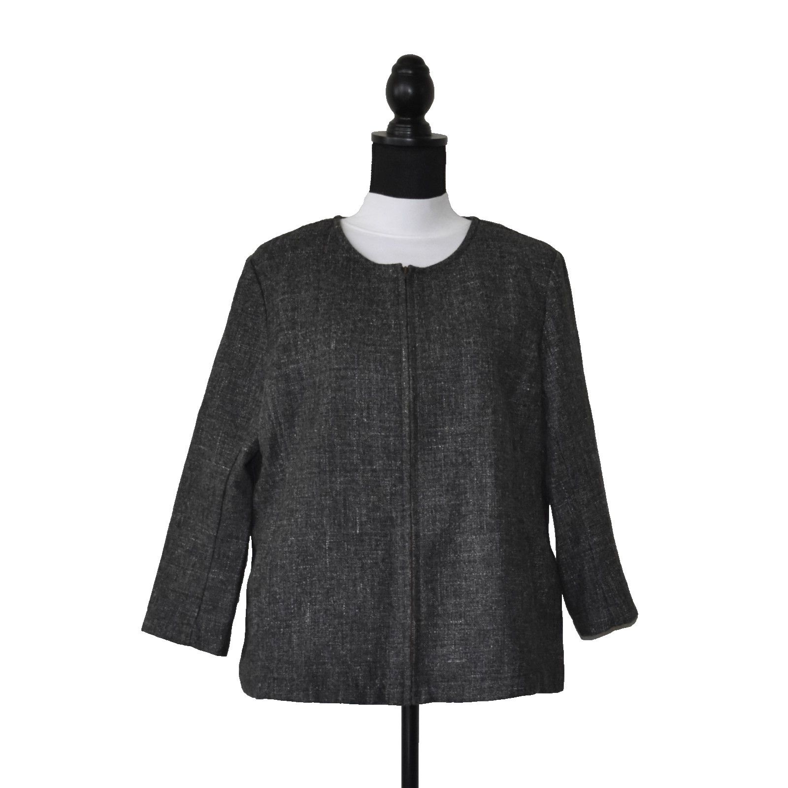Eileen Fisher EILEEN FISHER Gray Tweed Wool & Hemp Zip Front Jacket Size L Size L / US 10 / IT 46 - 1 Thumbnail