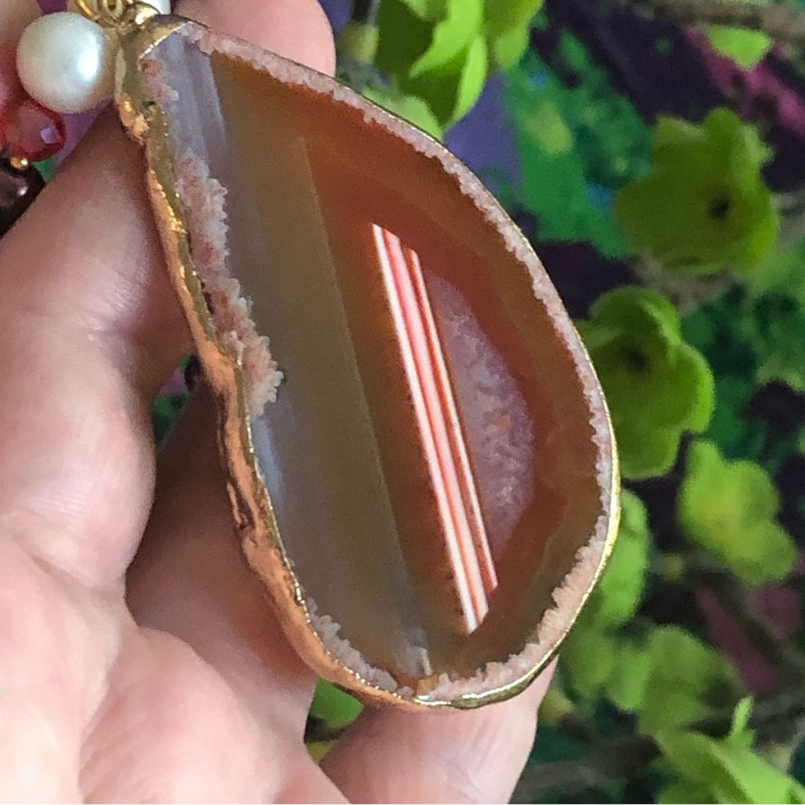 Handmade Handcrafted repurpose drusy agate slab Pearl necklace Size ONE SIZE - 10 Thumbnail