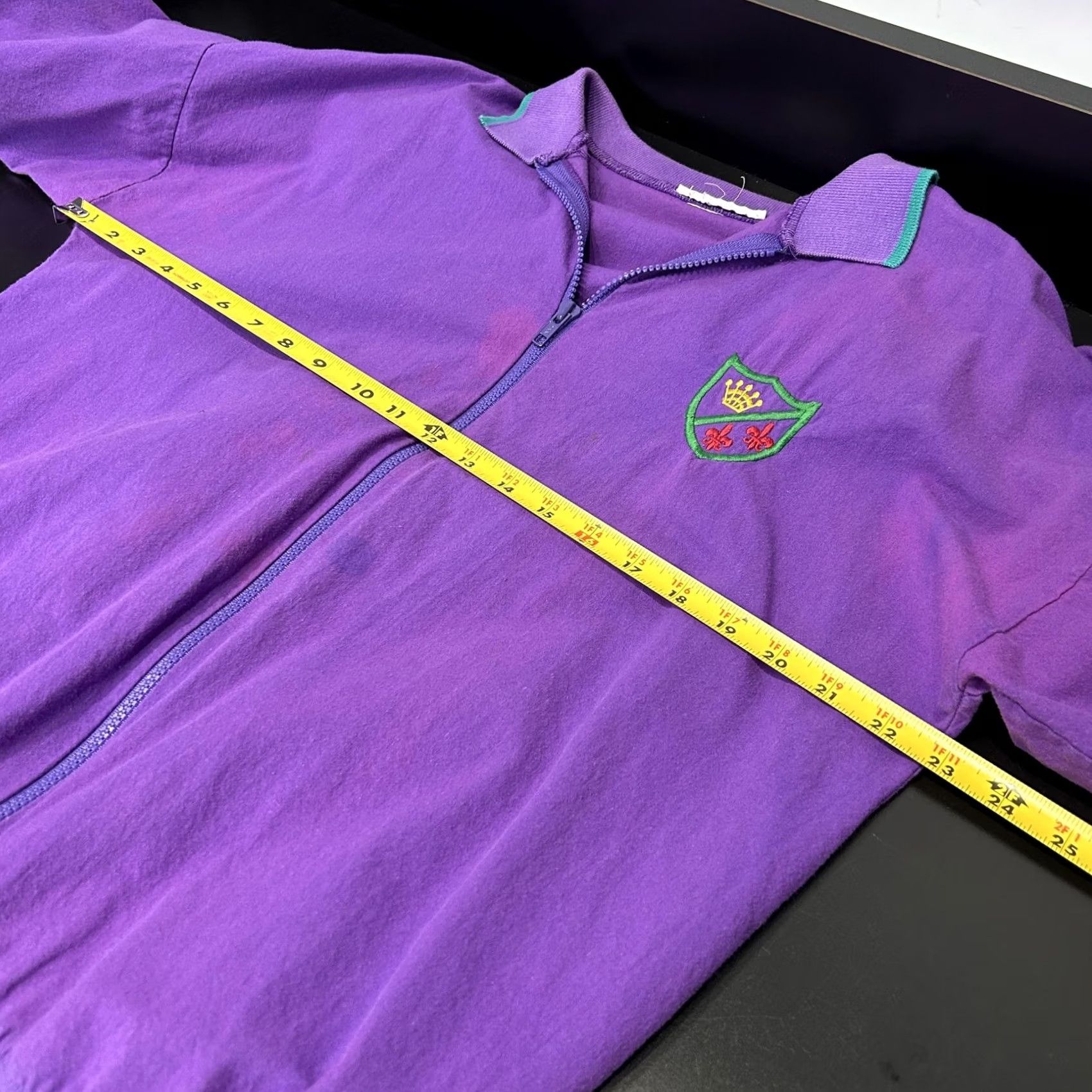 Vintage Crown Fleur De Lis Jacket Mens Medium Purple Zip Up Track Sweatshirt Embroidered Size US L / EU 52-54 / 3 - 7 Thumbnail