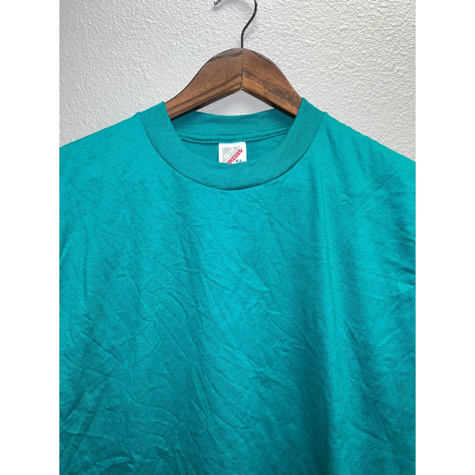 Jerzees Vintage Blank Shirt Jerzees 50/50 Teal Green Plain M Tee Size US M / EU 48-50 / 2 - 3 Thumbnail