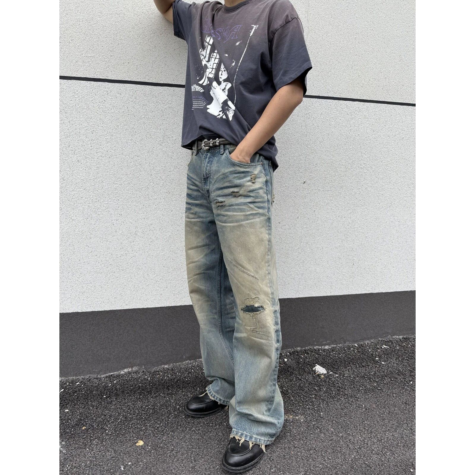 If Six Was Nine × Japanese Brand × Vintage Vintage Faded Wash Distressed Wideleg Baggy Denim Jeans Blue Size US 31 - 8 Thumbnail