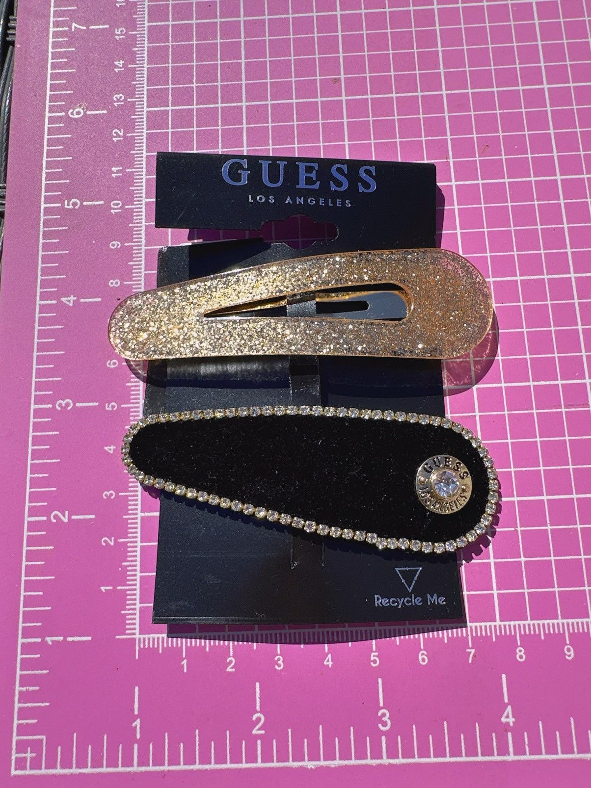 Guess Guess hair clips gold tone black velvet crystal logo paved Size ONE SIZE - 1 Thumbnail