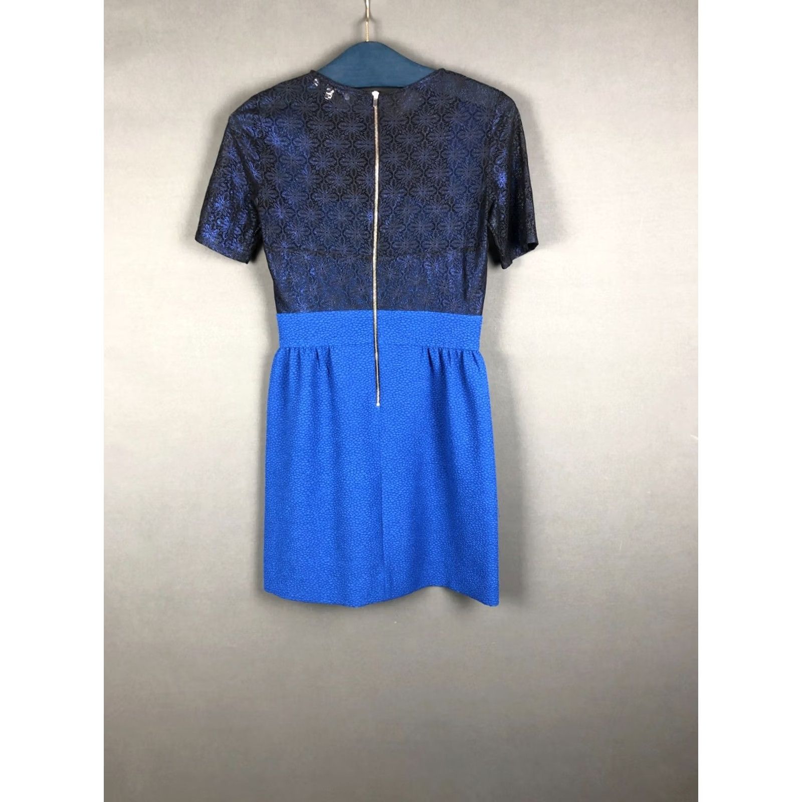 Sandro Sandro Women's Short Sleeve Mini Dress Size 1 Blue & Black Lace Panel Spandex Size 25" / US 0 / IT 36 - 2 Thumbnail