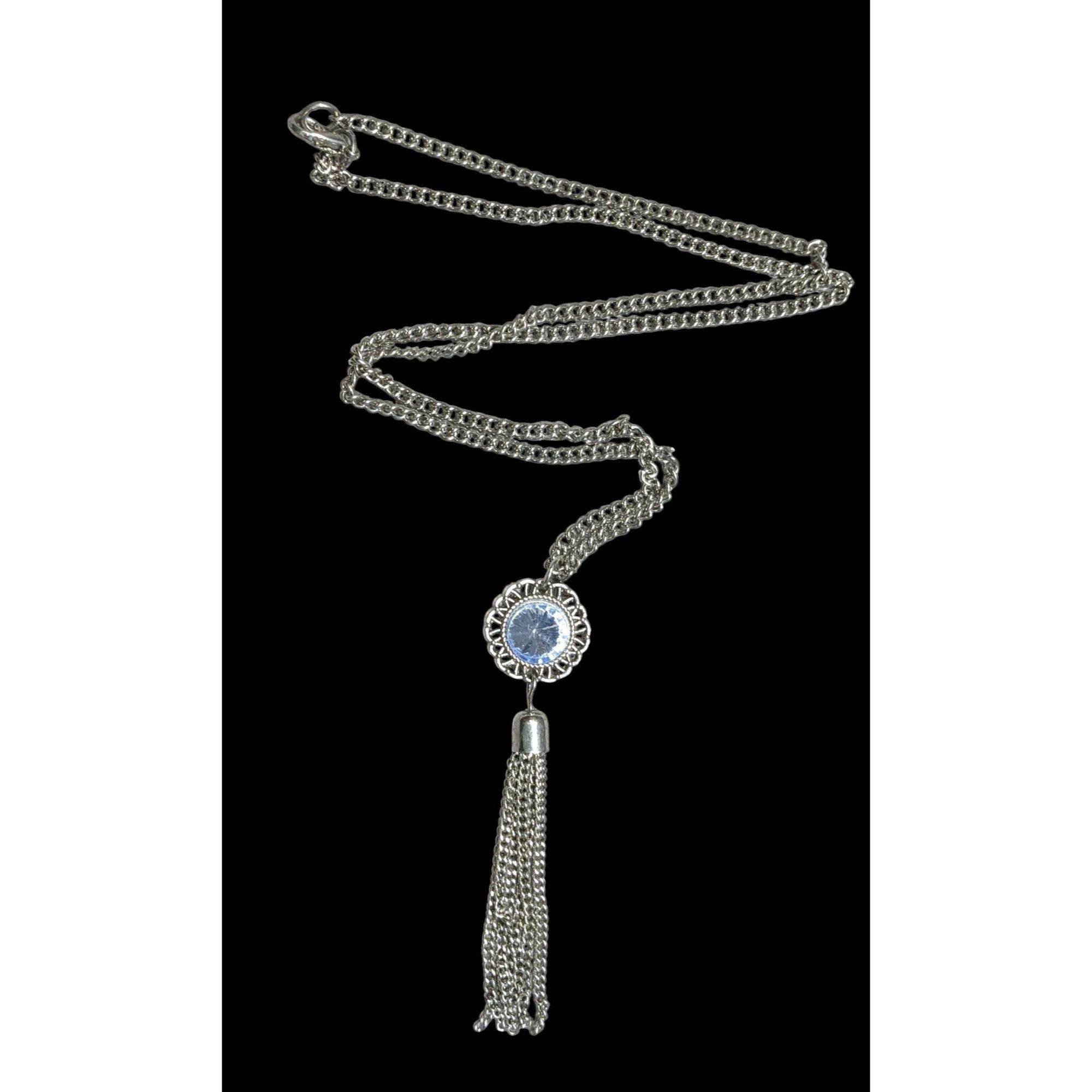 Other Blue Crystal Pendant Tassel Necklace On Silver Tone Chain Size ONE SIZE - 1 Thumbnail