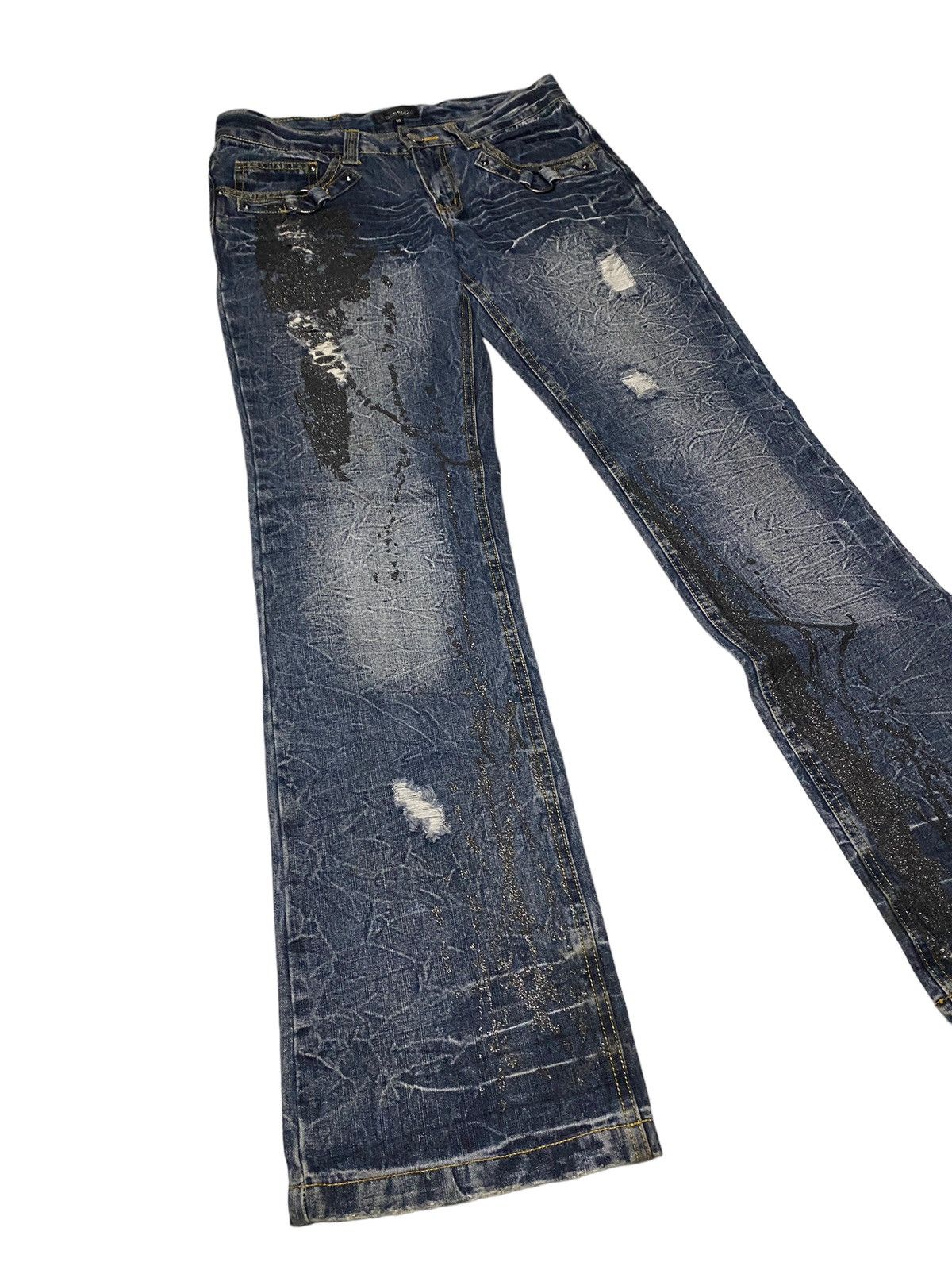 If Six Was Nine Lowbox Buckle Glitter Flared Seawash Jeans Size US 30 / EU 46 - 1 Thumbnail