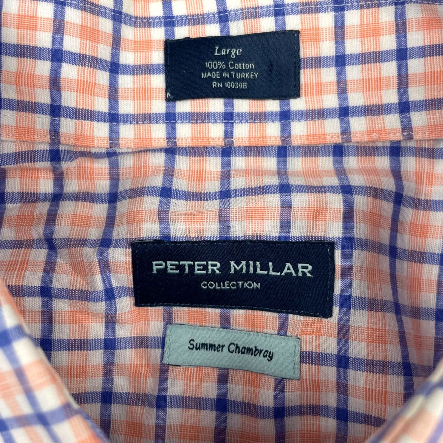 Peter Millar Peter Millar Shirt Men's Summer Chambray L/S Button Blue/Orange Plaid Large Size US L / EU 52-54 / 3 - 3 Thumbnail