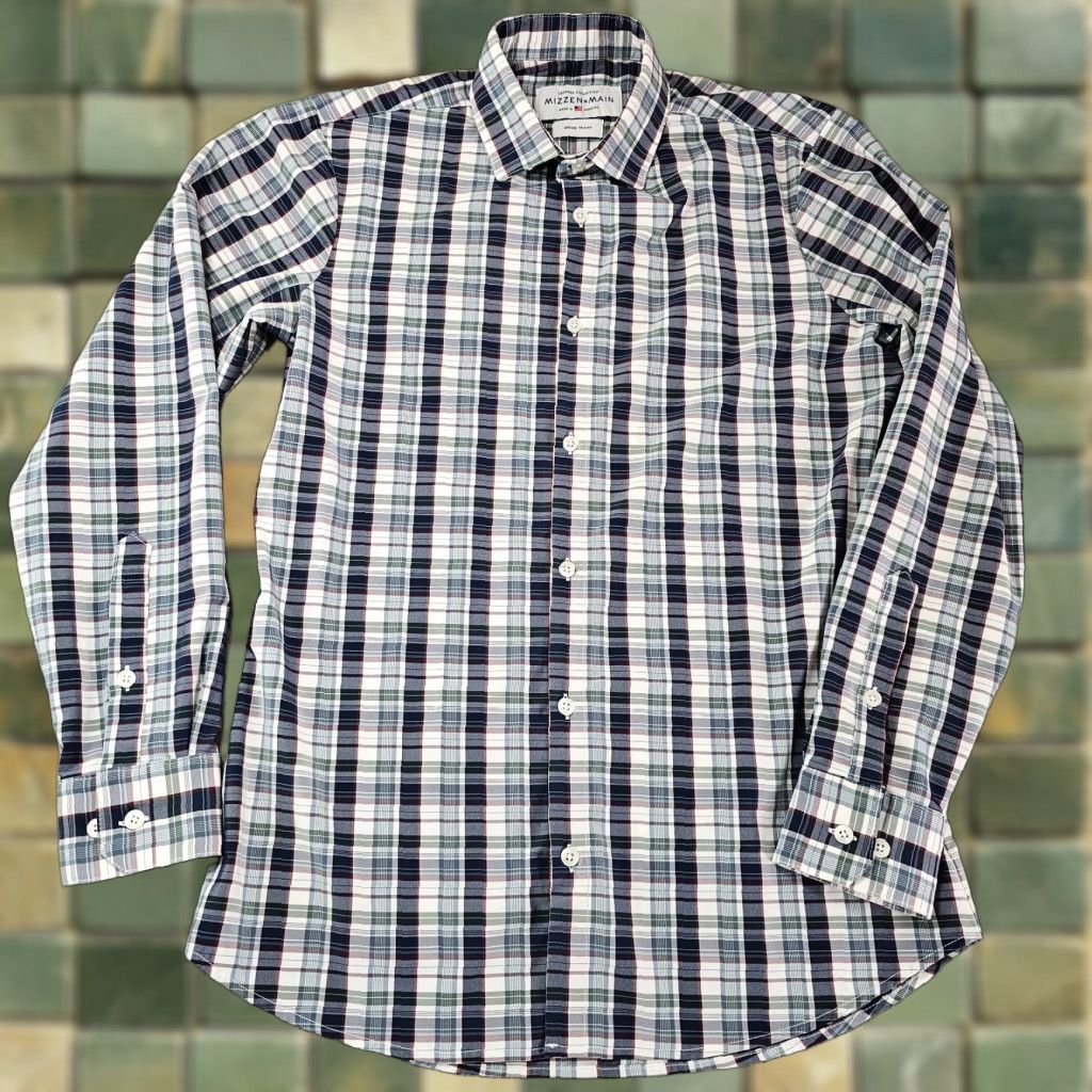 Mizzen+Main Mizzen+Main Dress Shirt Mens M Button-Up Collared Check Blue Green Multicolor Size 40R - 1 Thumbnail