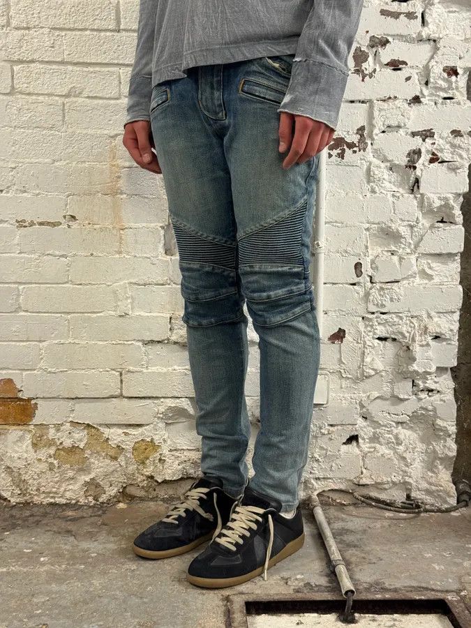 Balmain 2010s Balmain Blue Biker Denim Jeans Size US 30 / EU 46 - 3 Thumbnail