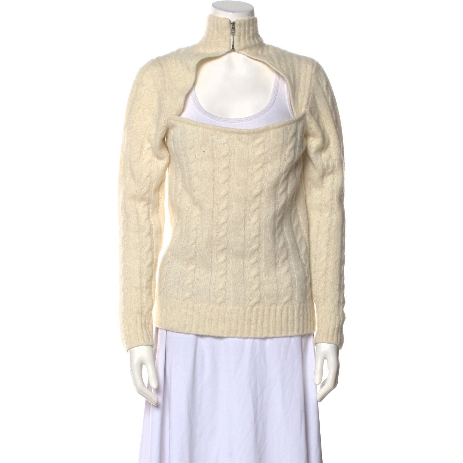 Ganni Womens Cream Alpaca Wool Long Sleeve Sweater M