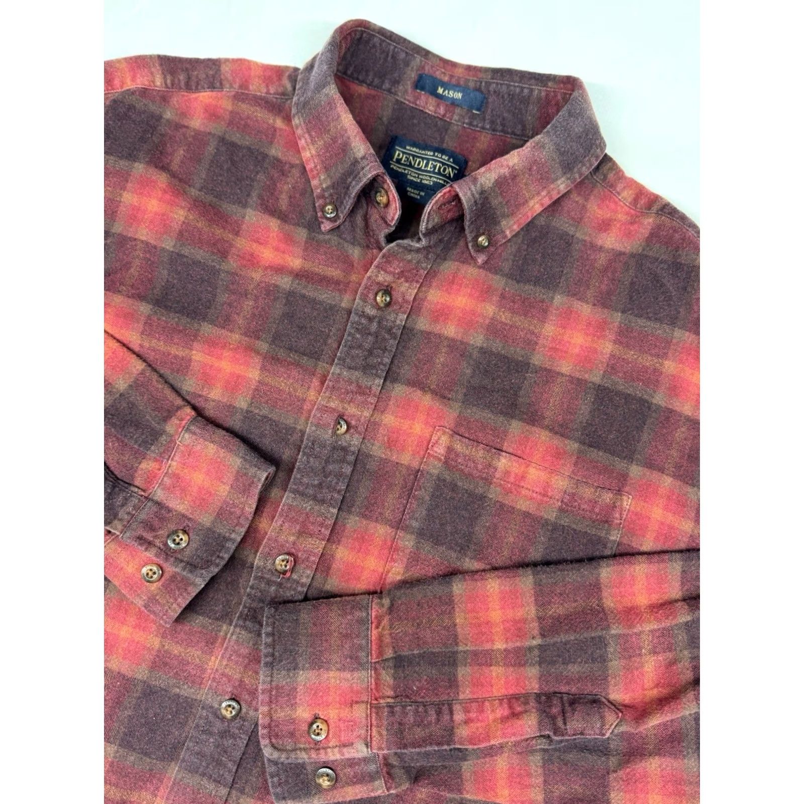 Pendleton Pendleton Flannel Shirt Mens Large Red Plaid 100% Cotton Button-Up Long Sleeve Casual Workwear Hiking Pocket Western Modern - Mens Size US L / EU 52-54 / 3 - 2 Thumbnail