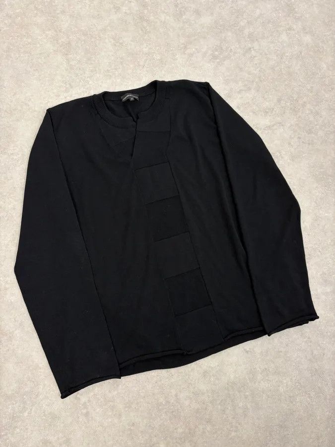 Emporio Armani 2000s Emporio Armani Black Patchwork V-Neck Wool Sweater Size US L / EU 52-54 / 3 - 4 Thumbnail