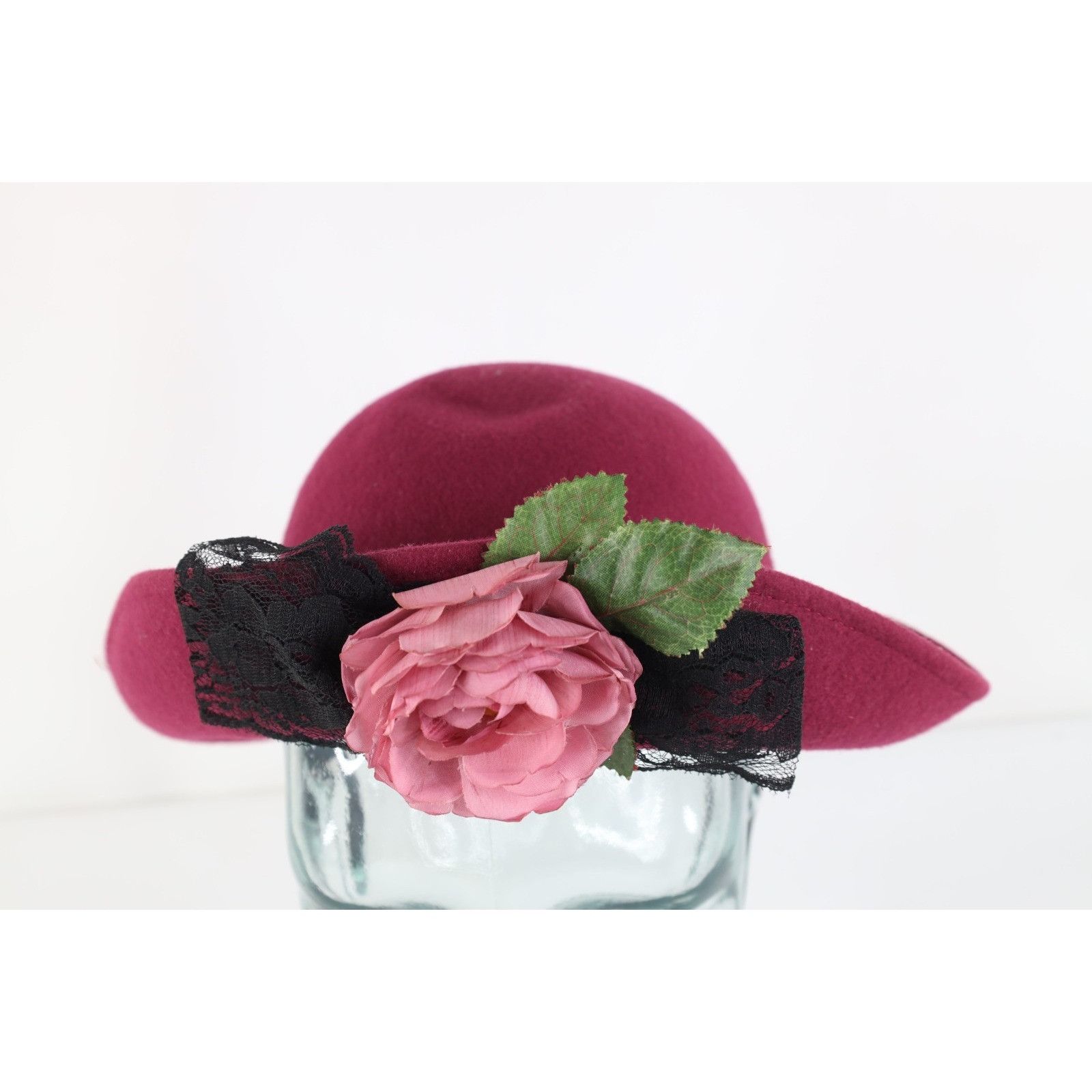 Vintage Vintage 60s 70s Rockabilly Lace Flower Bowtie Felt Wool Hat Size ONE SIZE - 1 Thumbnail