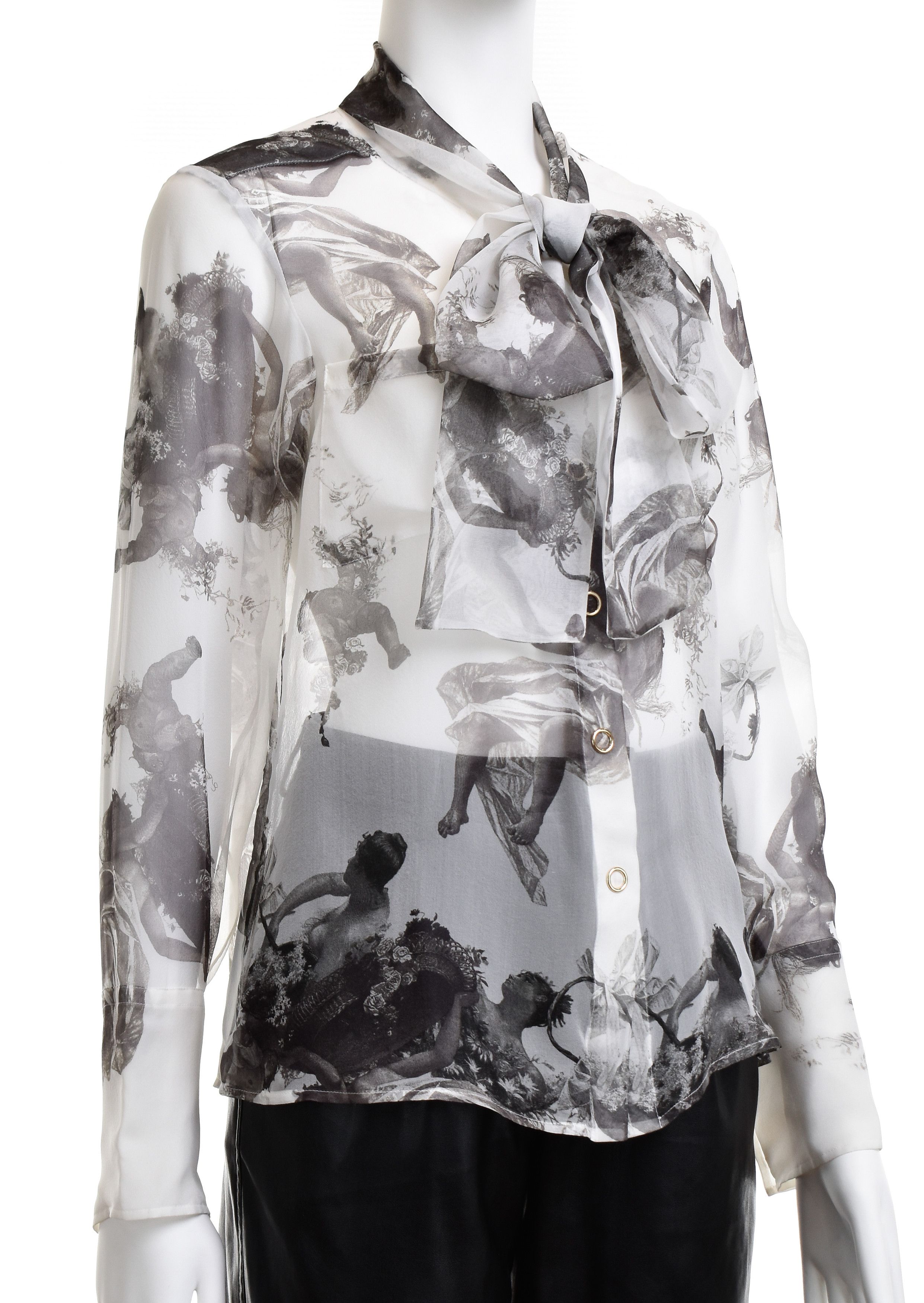 Burberry Silk BURBERRY Sheer Top Shirt Blouse Cupids Print Bow Neck Size S / US 4 / IT 40 - 5 Thumbnail