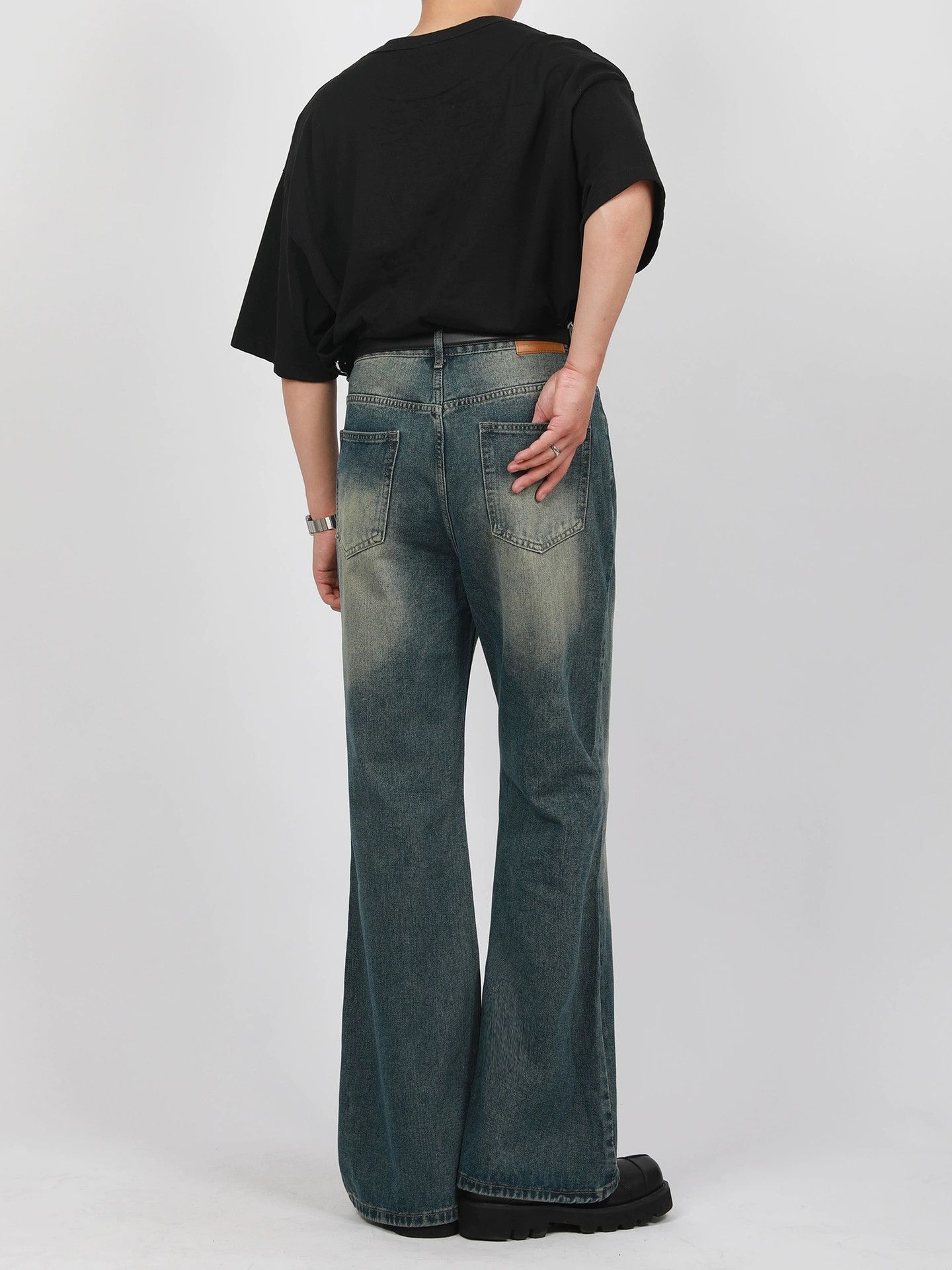 Vintage American retro men's all-match washed flared straight jeans Size US 32 / EU 48 - 3 Thumbnail