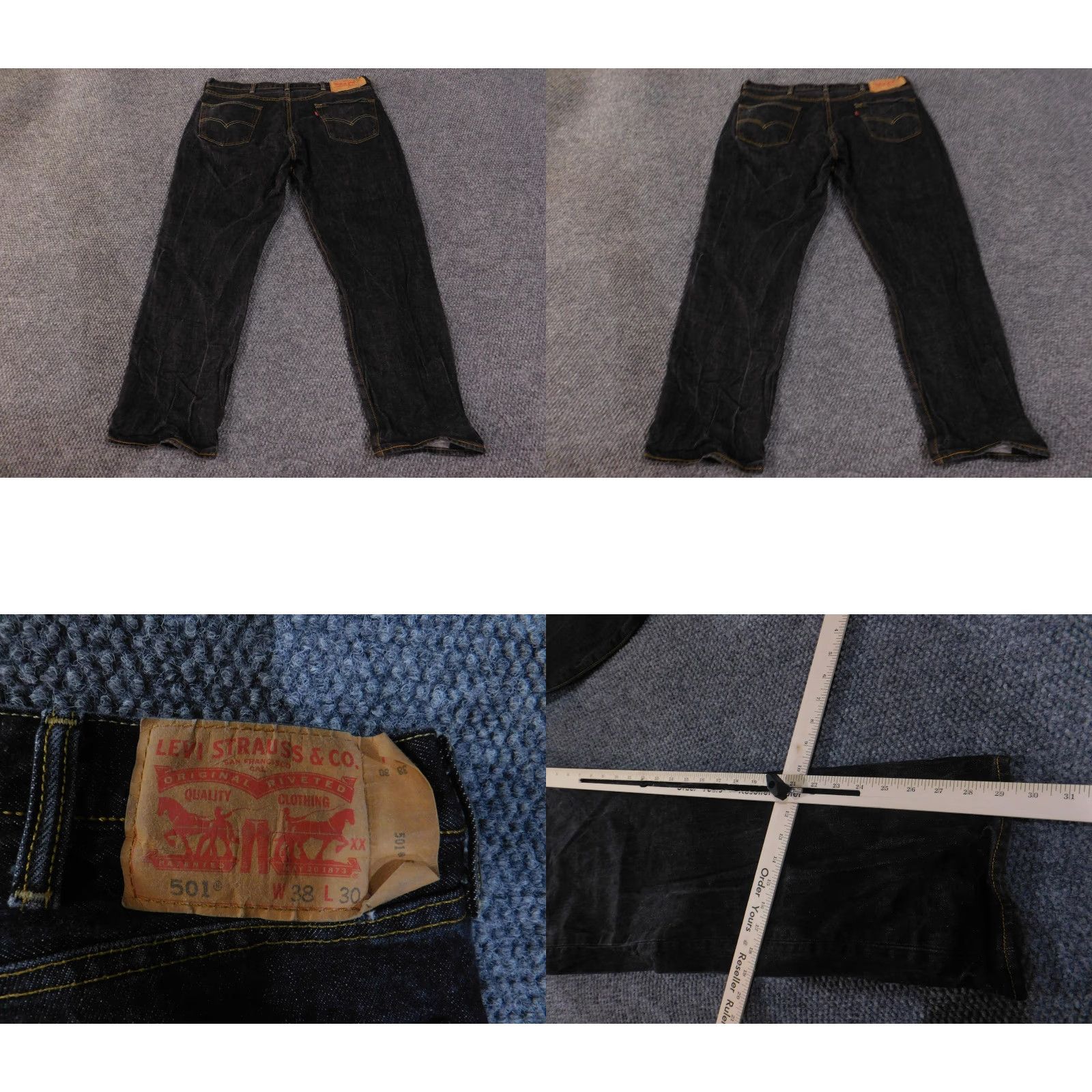 Levi's Levi's 501 Jeans Mens 38x30 Black Button Fly Straight Denim Classic Regular Inseam 30 Classic Five-Pocket Size US 38 / EU 54 - 8 Thumbnail