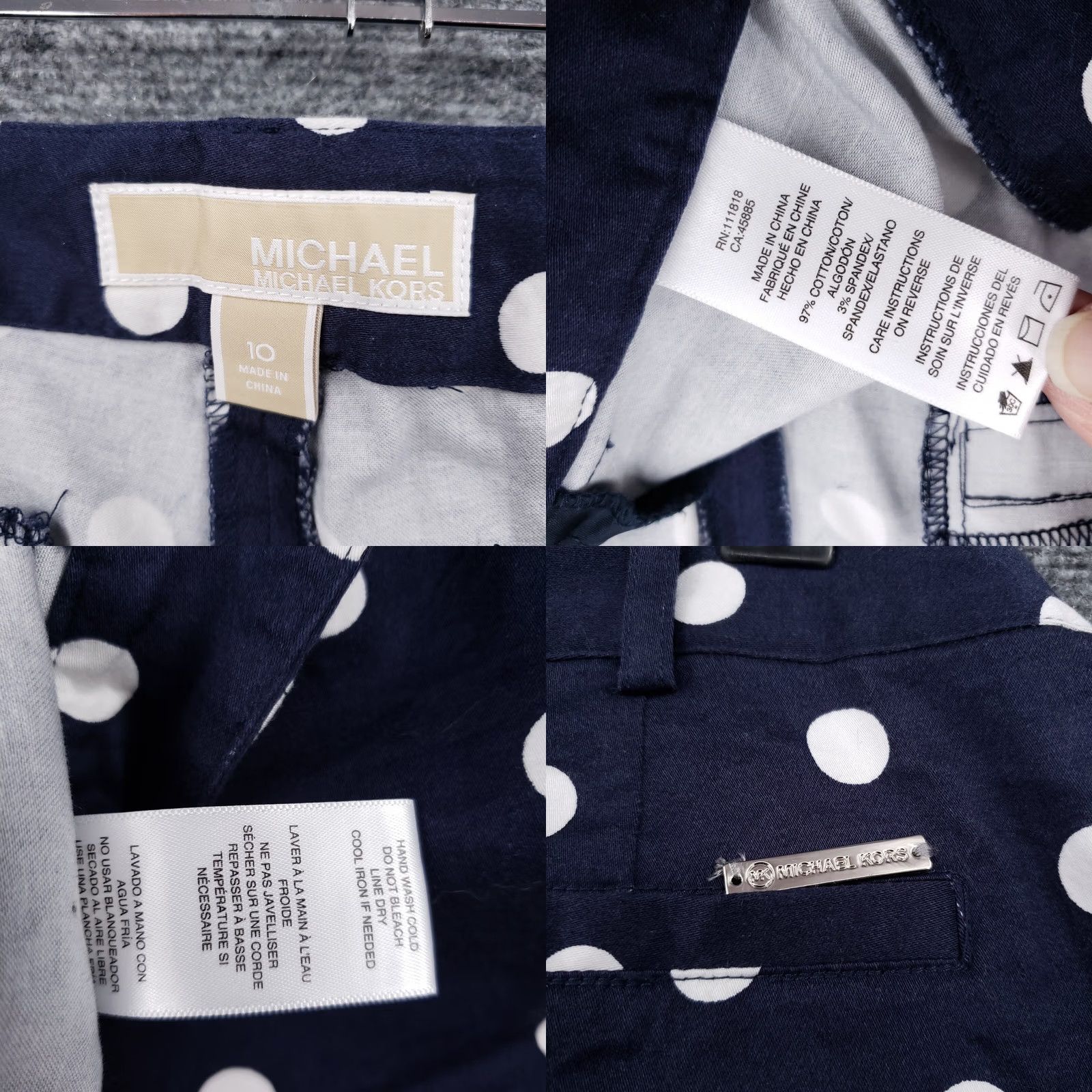 Michael Kors Michael Kors Shorts Womens 10 Blue Chino Polka Dots Mid Rise Medium Wash Zip Fly (Regular) Size 32" / US 10 / IT 46 - 8 Thumbnail