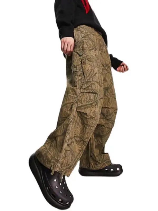 VIBE Retro leaf pattern workwear drawstring casual trousers Size US 32 / EU 48 - 3 Thumbnail