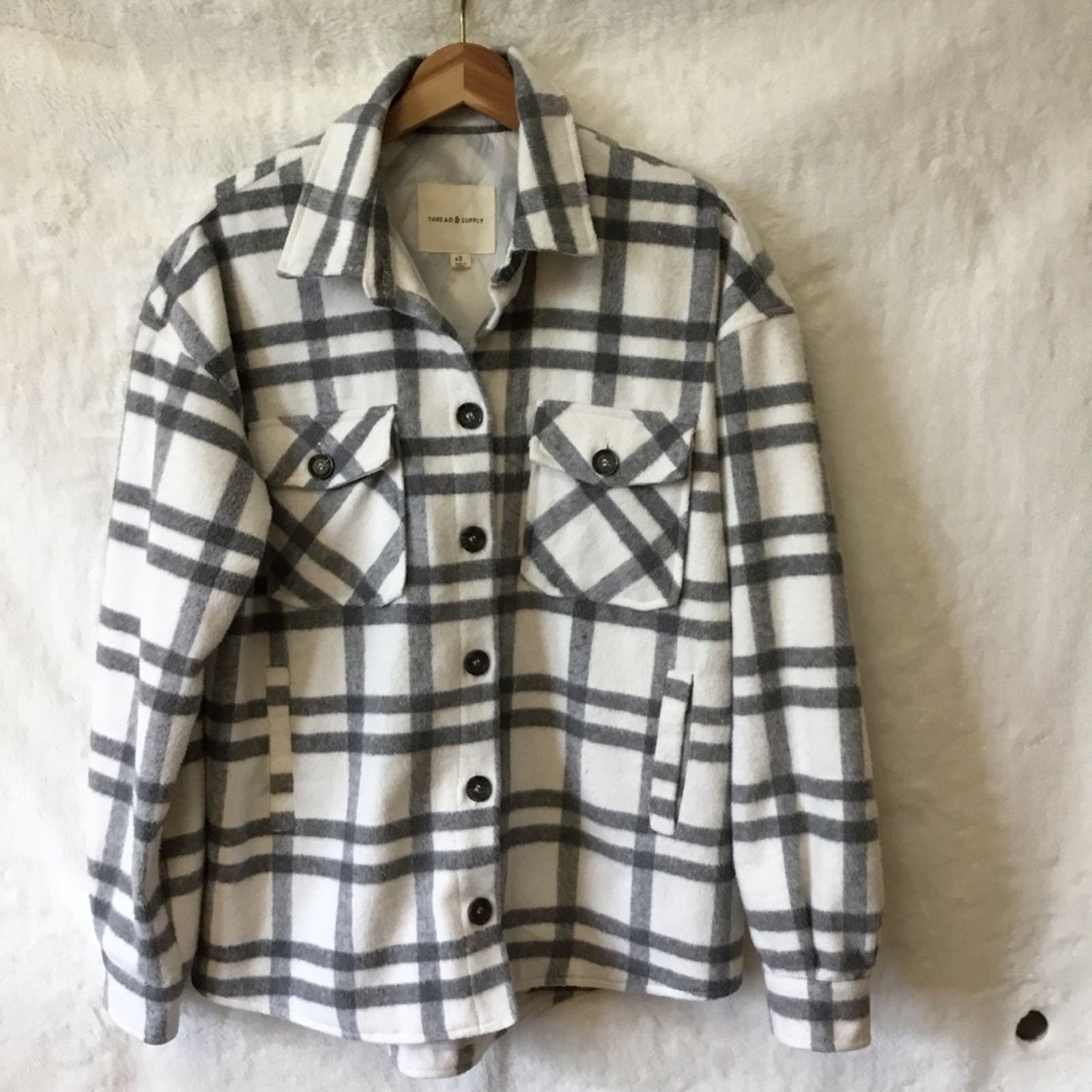 Other Thread & Supply Grey White Plaid Button Lined Jacket Size XS / US 0-2 / IT 36-38 - 2 Thumbnail