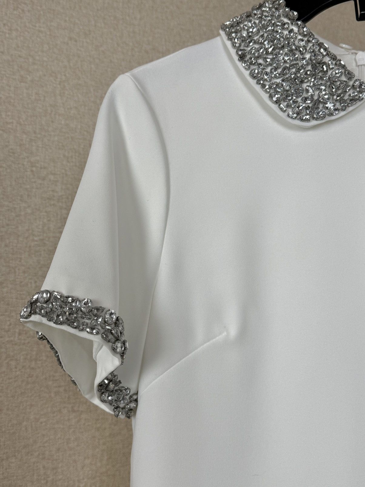 Miu Miu Miu Miu White Mini Dress Crystal Embellished Collar Cuffs Size M / US 6-8 / IT 42-44 - 9 Thumbnail