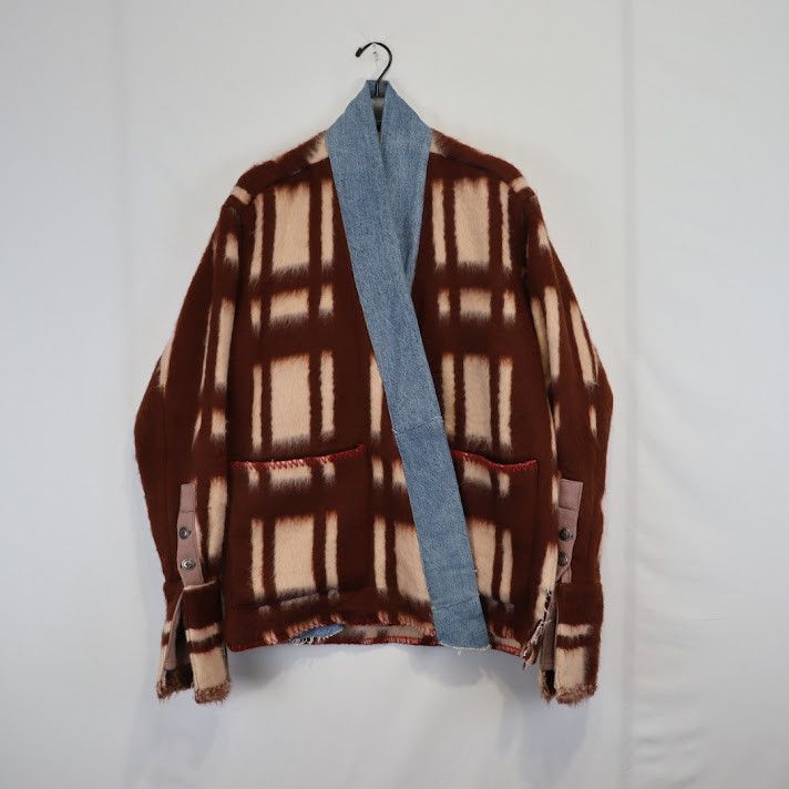 Greg Lauren o1rshd1 Vintage Blanket Gl1 Checked Wool Cardigan In Brown Size US M / EU 48-50 / 2 - 1 Thumbnail