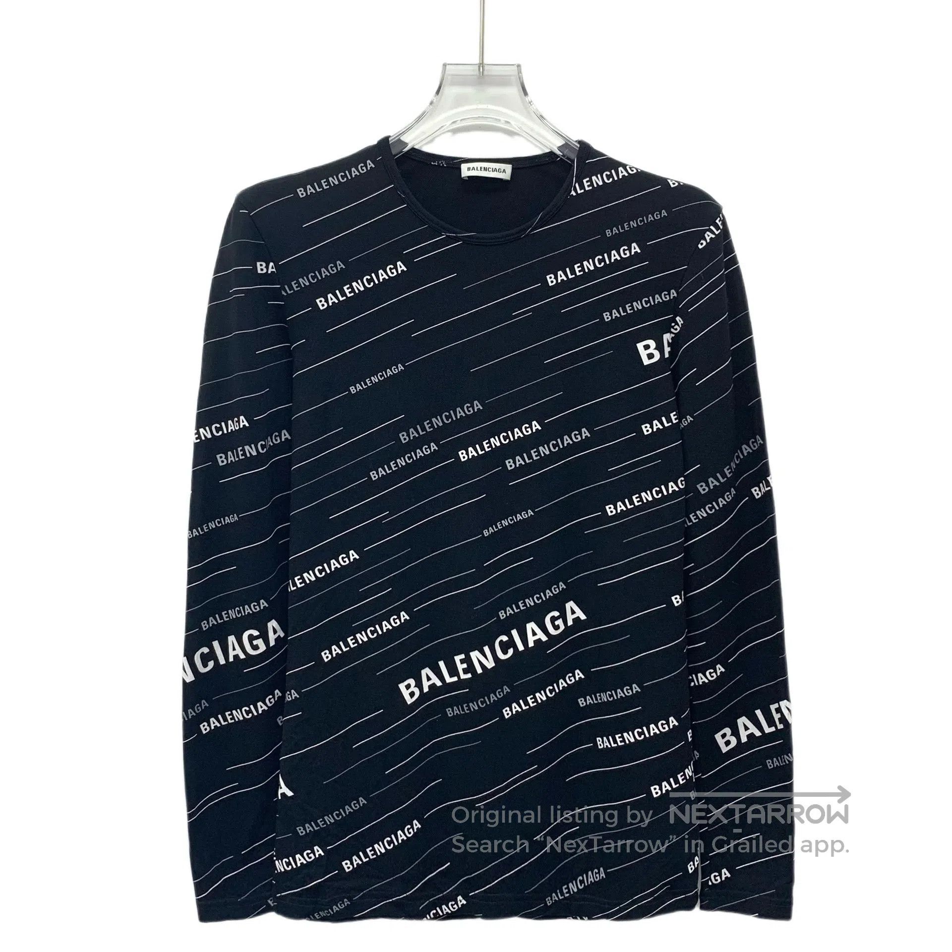 Balenciaga Balenciaga Black Stripe Logo Letter Barrage Round Neck Lon Size US M / EU 48-50 / 2 - 1 Thumbnail