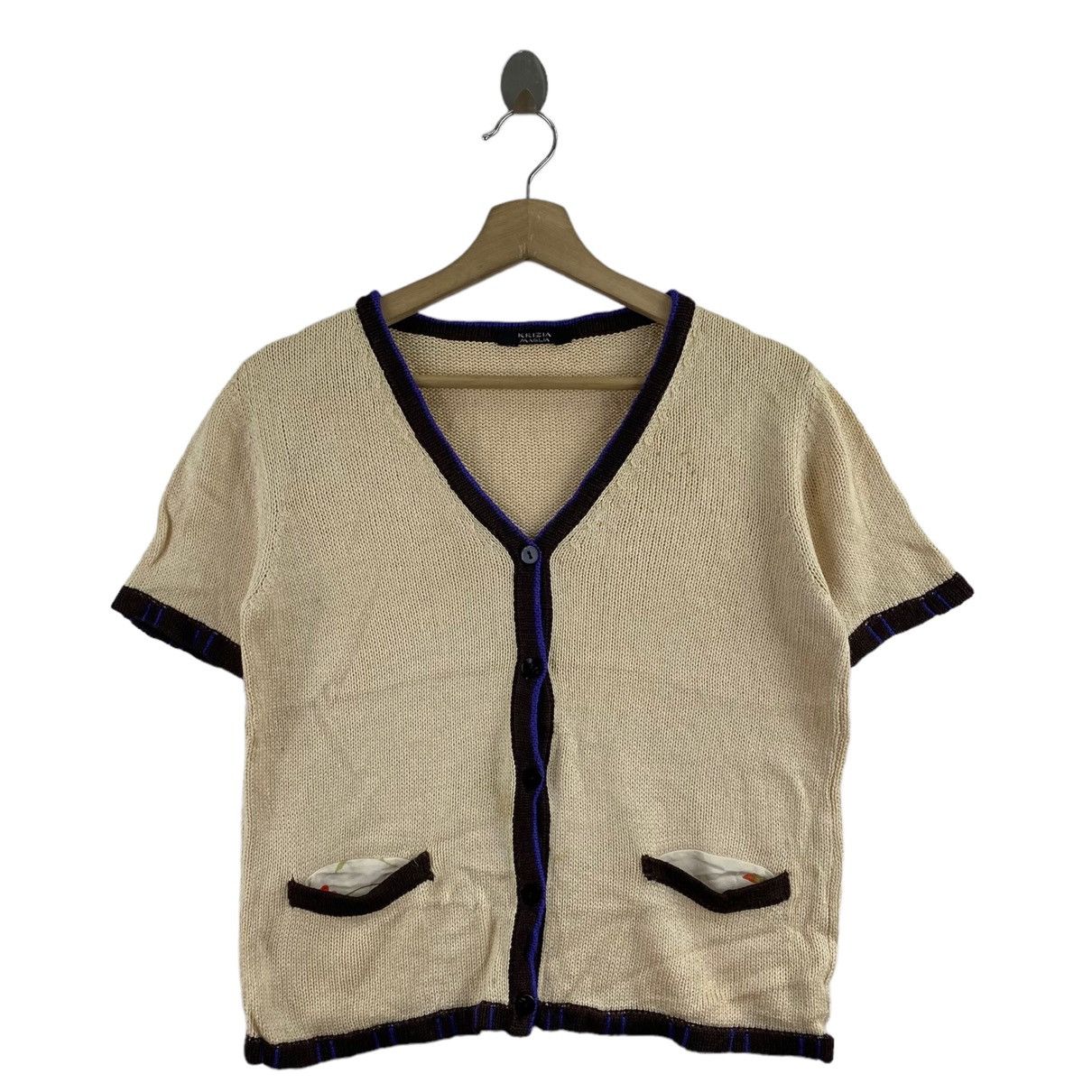 image of Italian Designers x Vintage Krizia Maglia Italian Designer Short Sleeve Cream, Women's (Size Small)