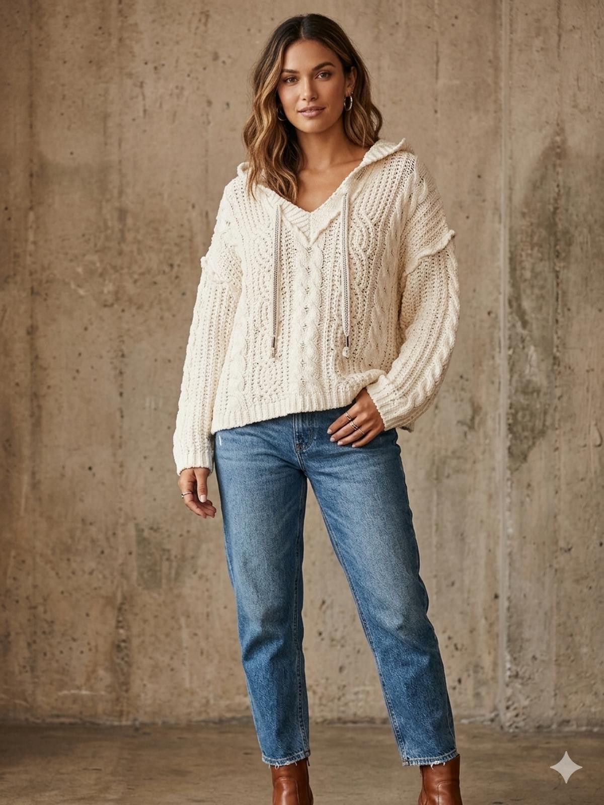 Polo Ralph Lauren POL Women's Cream Cable Knit Hoodie Sweater Size Small Size S / US 4 / IT 40 - 1 Thumbnail