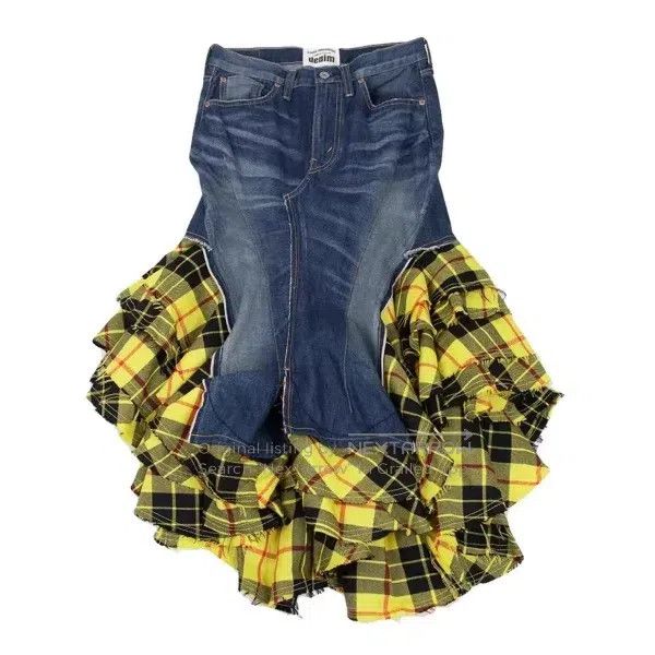 Junya Watanabe Junya Watanabe size S Blue Retro Plaid Patchwork Design Sk Size 23" - 2 Thumbnail