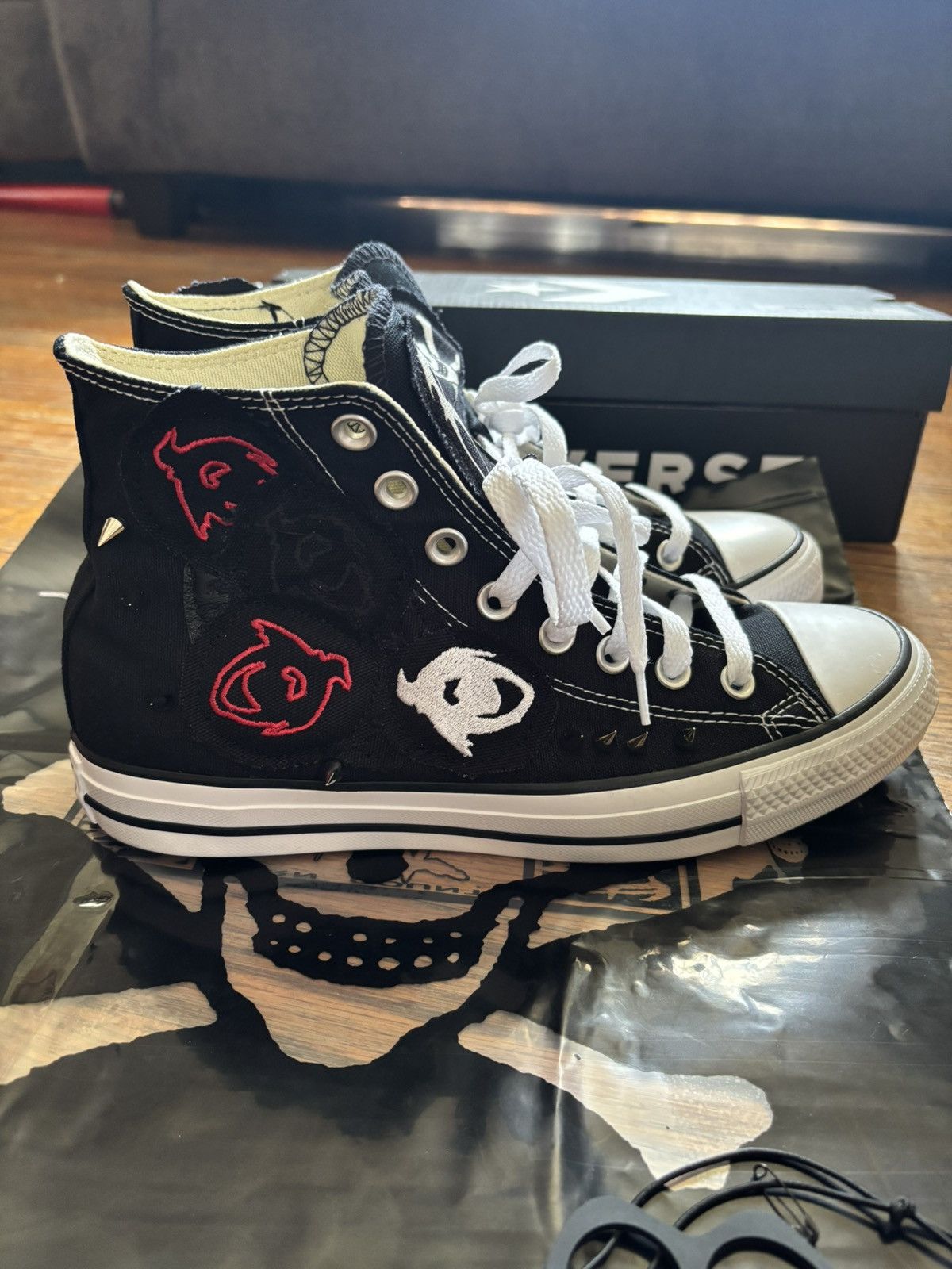 Revenge Revenge Actual Hate Converse Eye Patchwork Studded High-Top Size US 7 / EU 40 - 6 Thumbnail