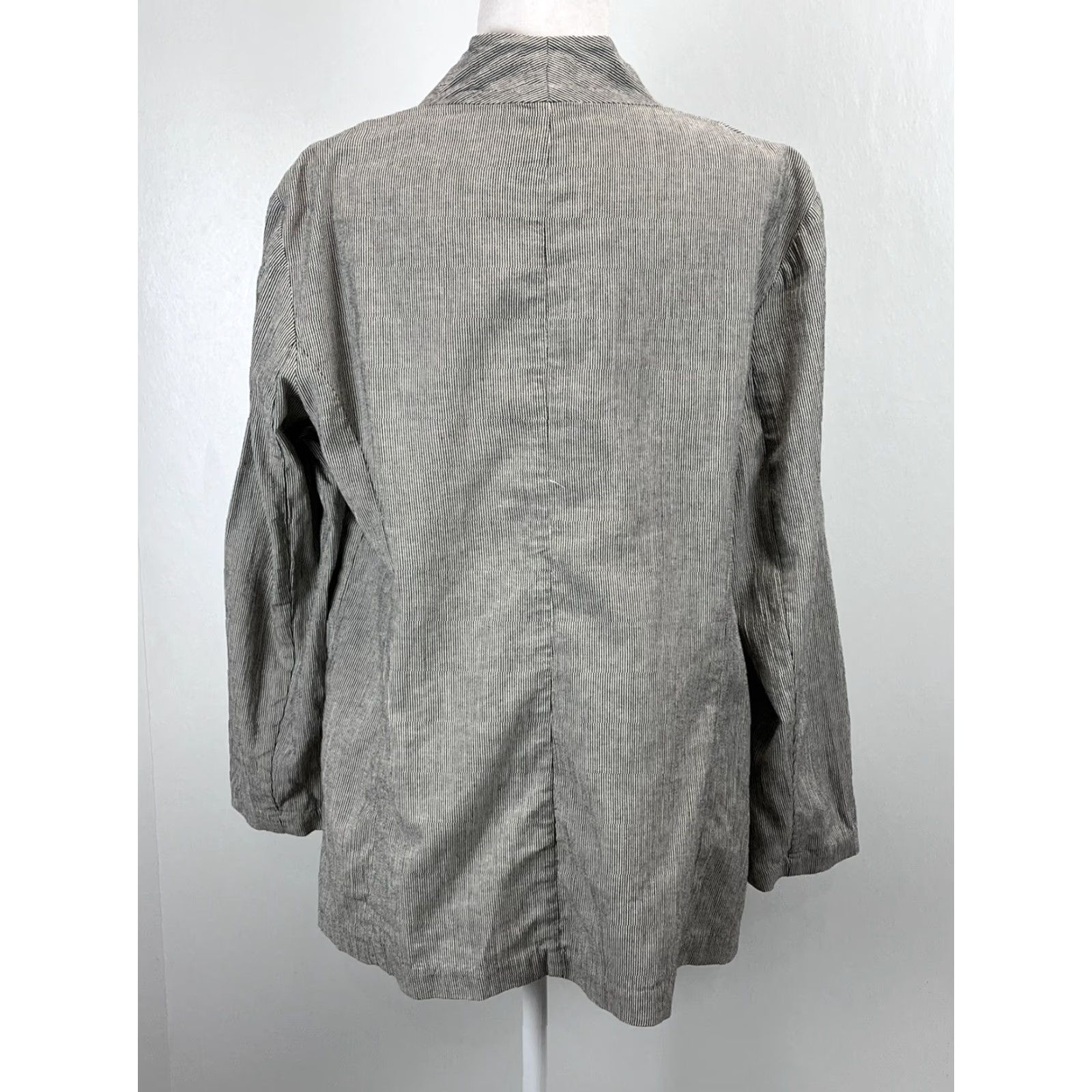 Eileen Fisher Eileen Fisher Blazer Jacket Women Size Large Black Ivory Striped Organic Cotton Linen Lagenlook Open Size L / US 10 / IT 46 - 3 Thumbnail