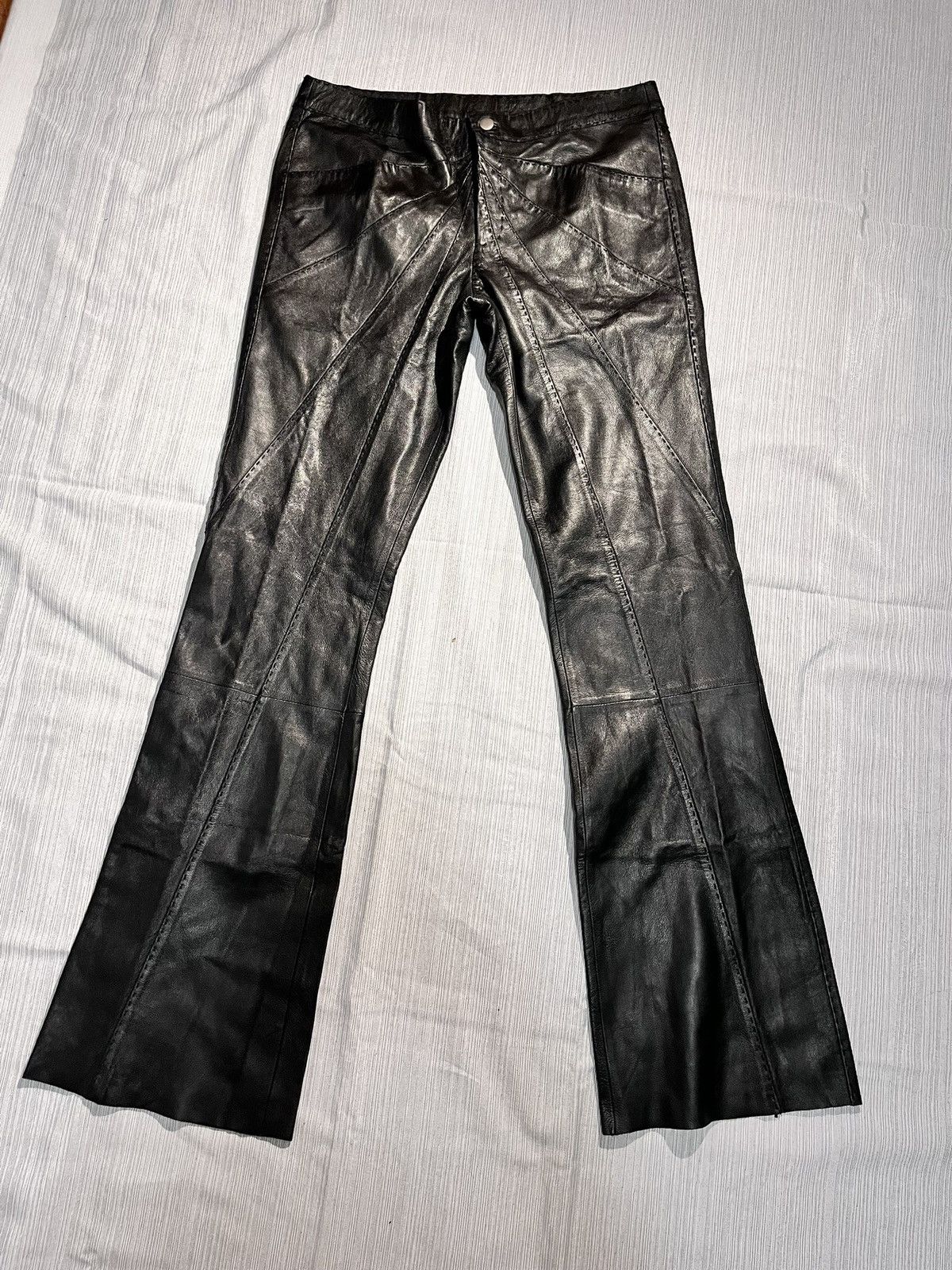 patchwork flared leather pants catherine malandrino