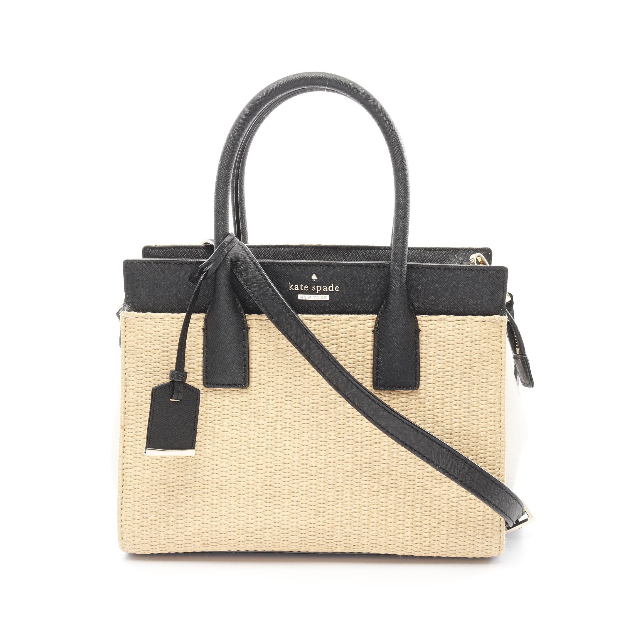 Kate Spade Kate Spade Handbag Raffia Leather Beige Black Off White Size ONE SIZE - 1 Thumbnail