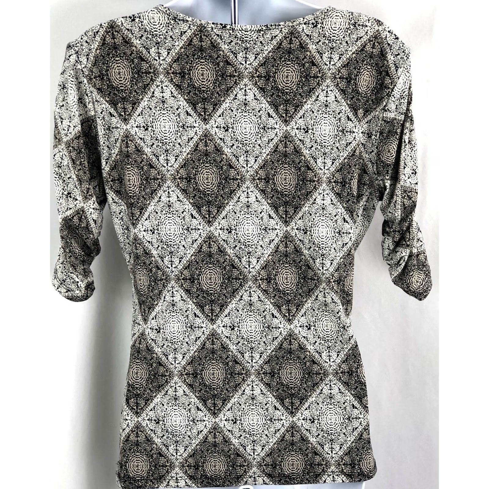 Style & Co Style & co surplice top PM geometric 1/2 sleeve v-neck ruched multicolor blouse Womens PM Size M / US 6-8 / IT 42-44 - 3 Thumbnail