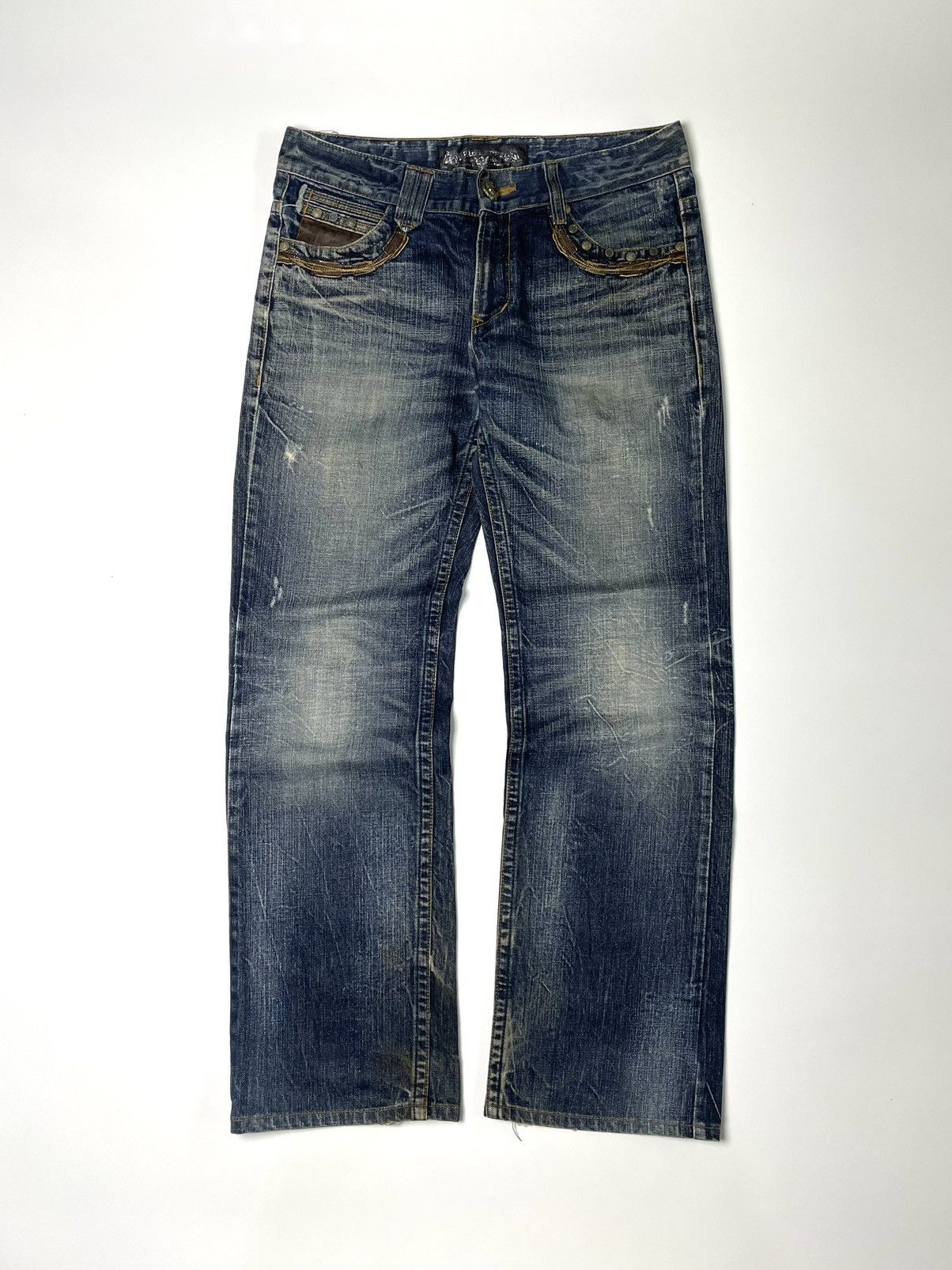 If Six Was Nine Red Pepper Studded Angle Wings Distressed Jeans Size US 32 / EU 48 - 3 Thumbnail