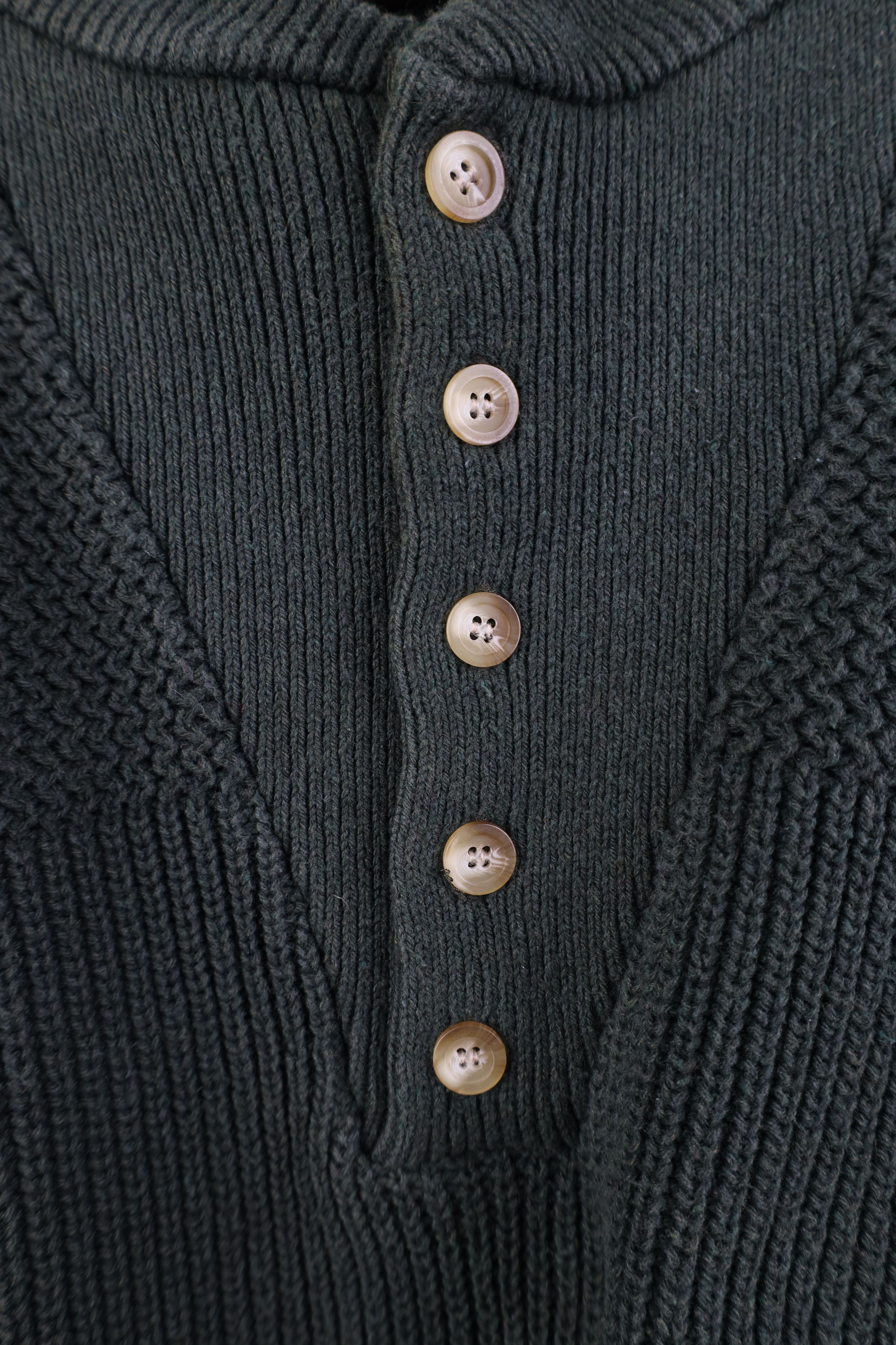 Vintage Vintage 90s Streetwear Ribbed Knit Henley Sweater Green USA Size US L / EU 52-54 / 3 - 7 Thumbnail
