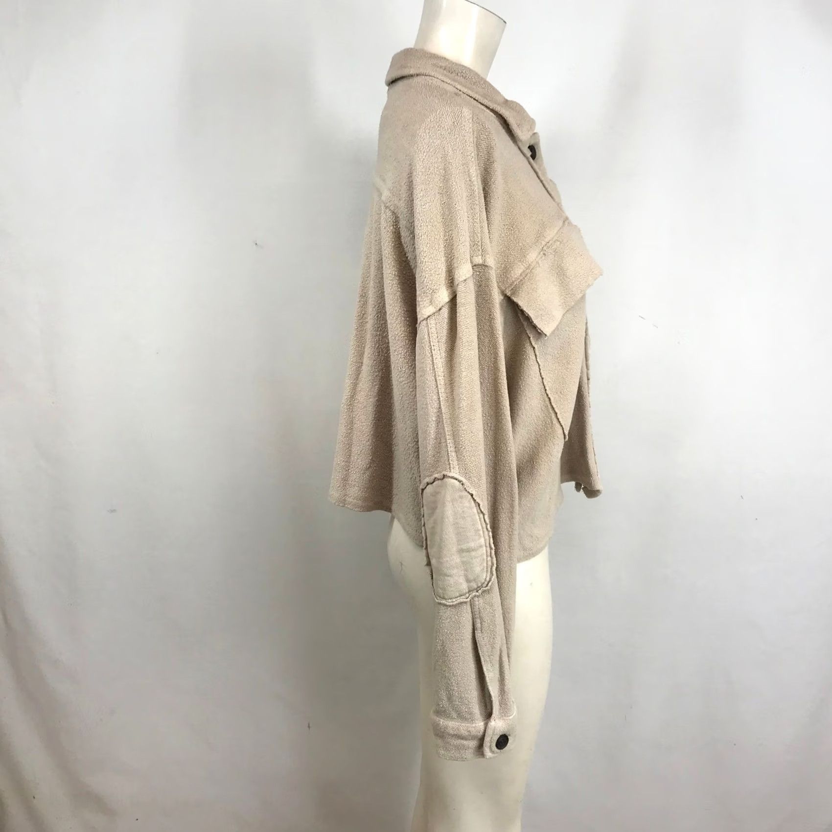 Forever 21 FOREVER 21 Womens Beige Textured Cotton Raw Edge Oversized Shacket Jacket M Size M / US 6-8 / IT 42-44 - 4 Thumbnail