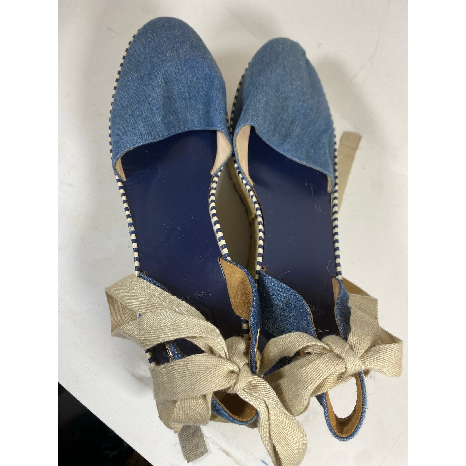 Tory Burch Tory Burch Dandy Blue Denim Espadrille Ankle Wrap Wedges 9W Size US 9 / IT 39 - 6 Thumbnail