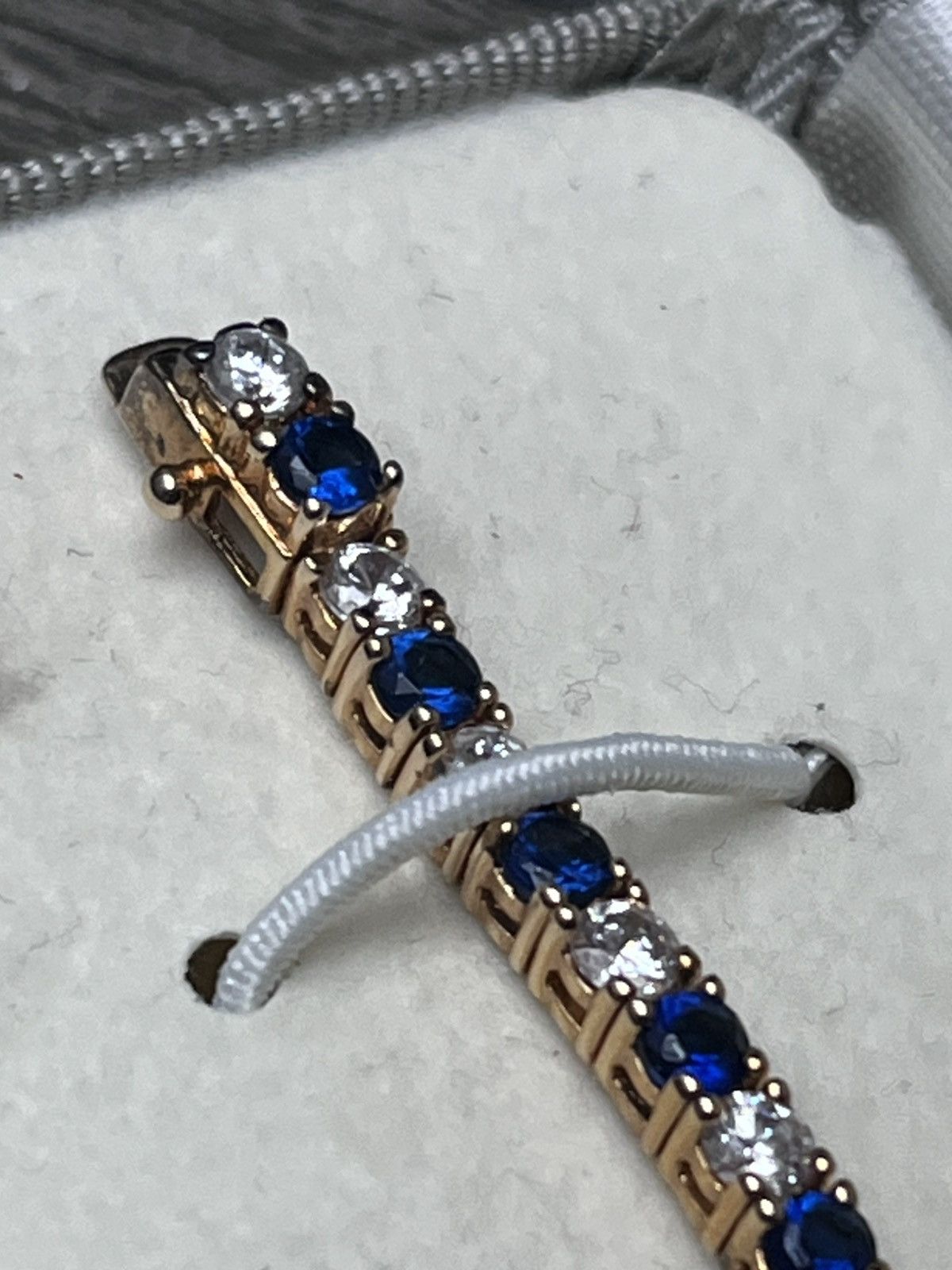Other 18K Gold Sterling Silver Blue White CZ Tennis Bracelet Boxed Size ONE SIZE - 4 Thumbnail